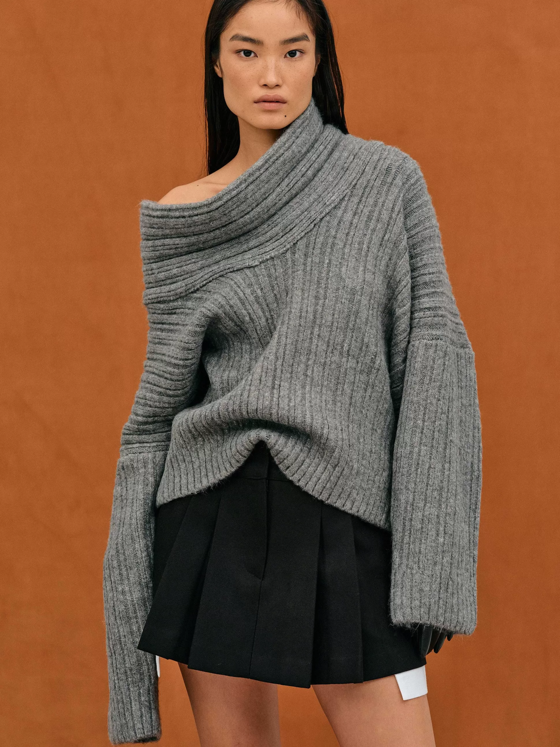 Women Source Unknown Accessories-Becca Oversized High Roll Knit Pullover, Storm Grey