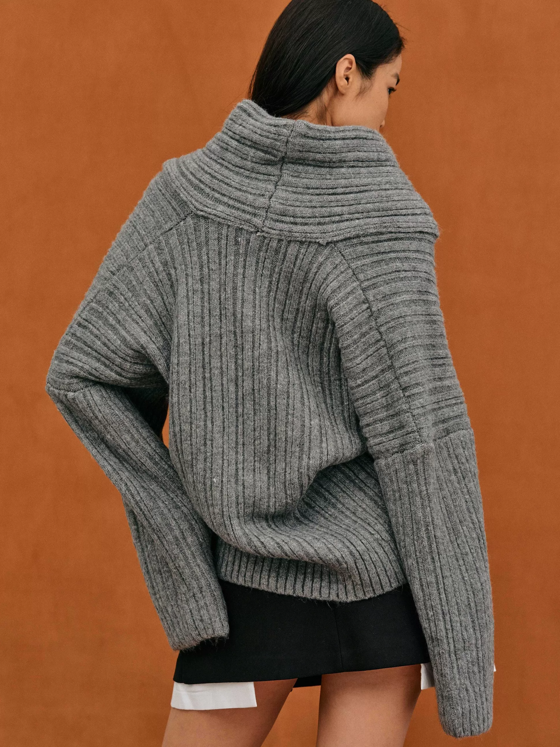 Women Source Unknown Accessories-Becca Oversized High Roll Knit Pullover, Storm Grey