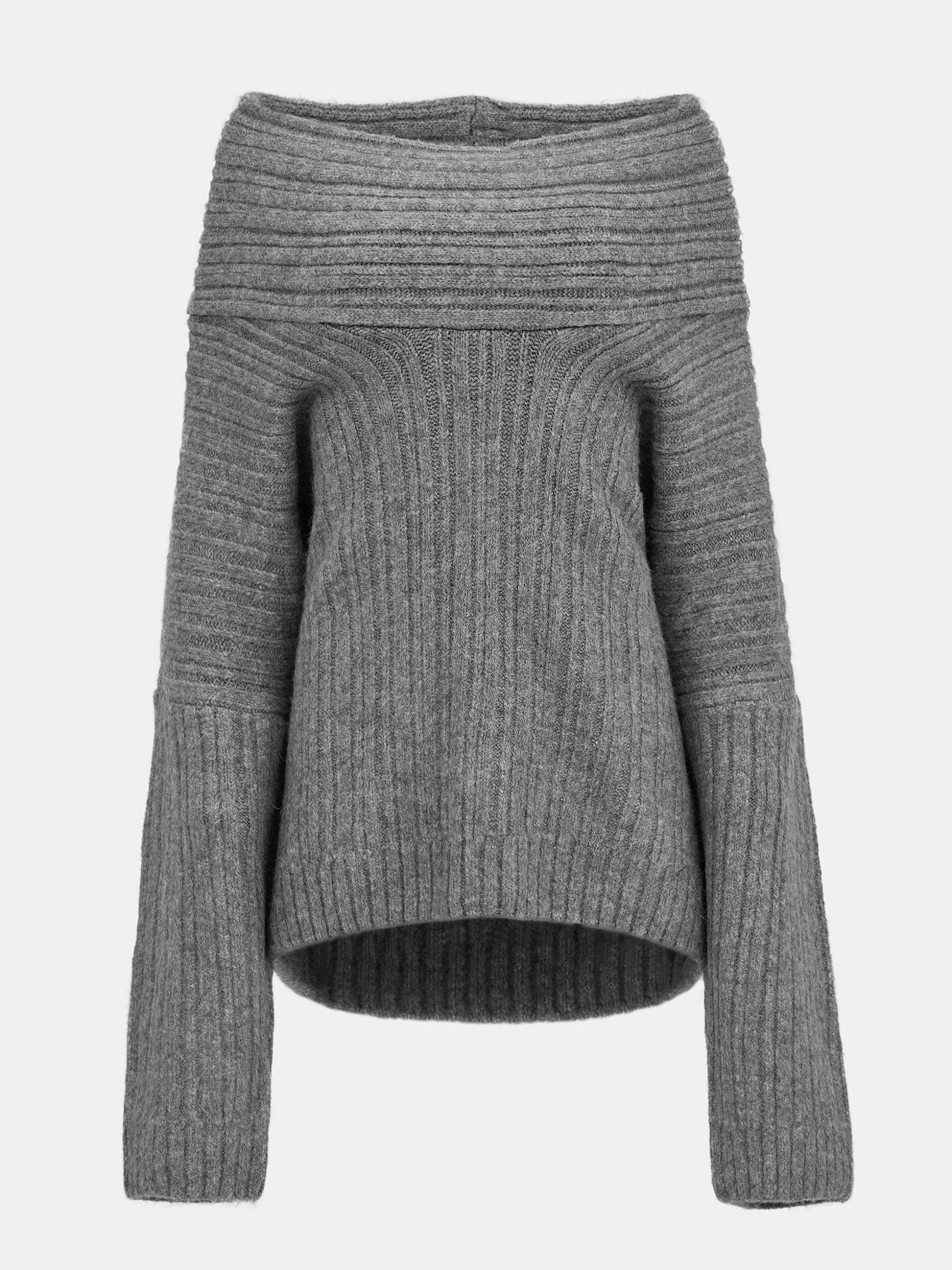 Women Source Unknown Accessories-Becca Oversized High Roll Knit Pullover, Storm Grey