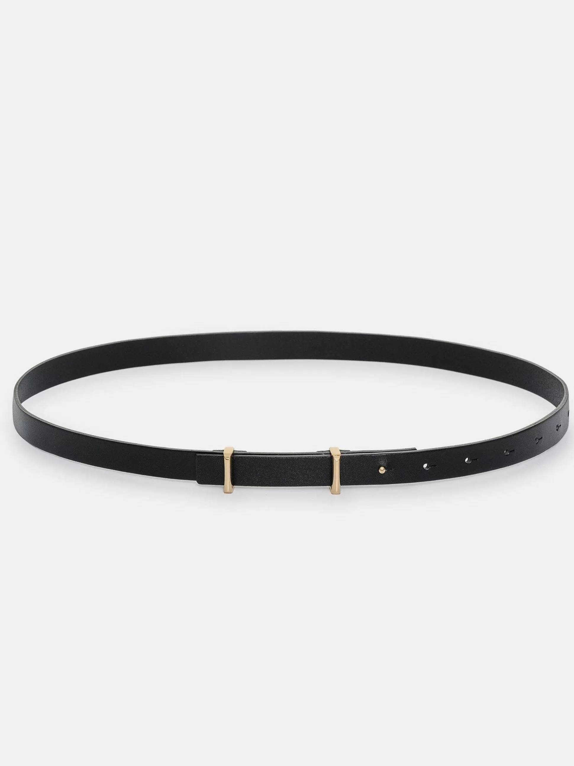 Women Source Unknown Accessories-Calfskin Leather Skinny Belt, Black