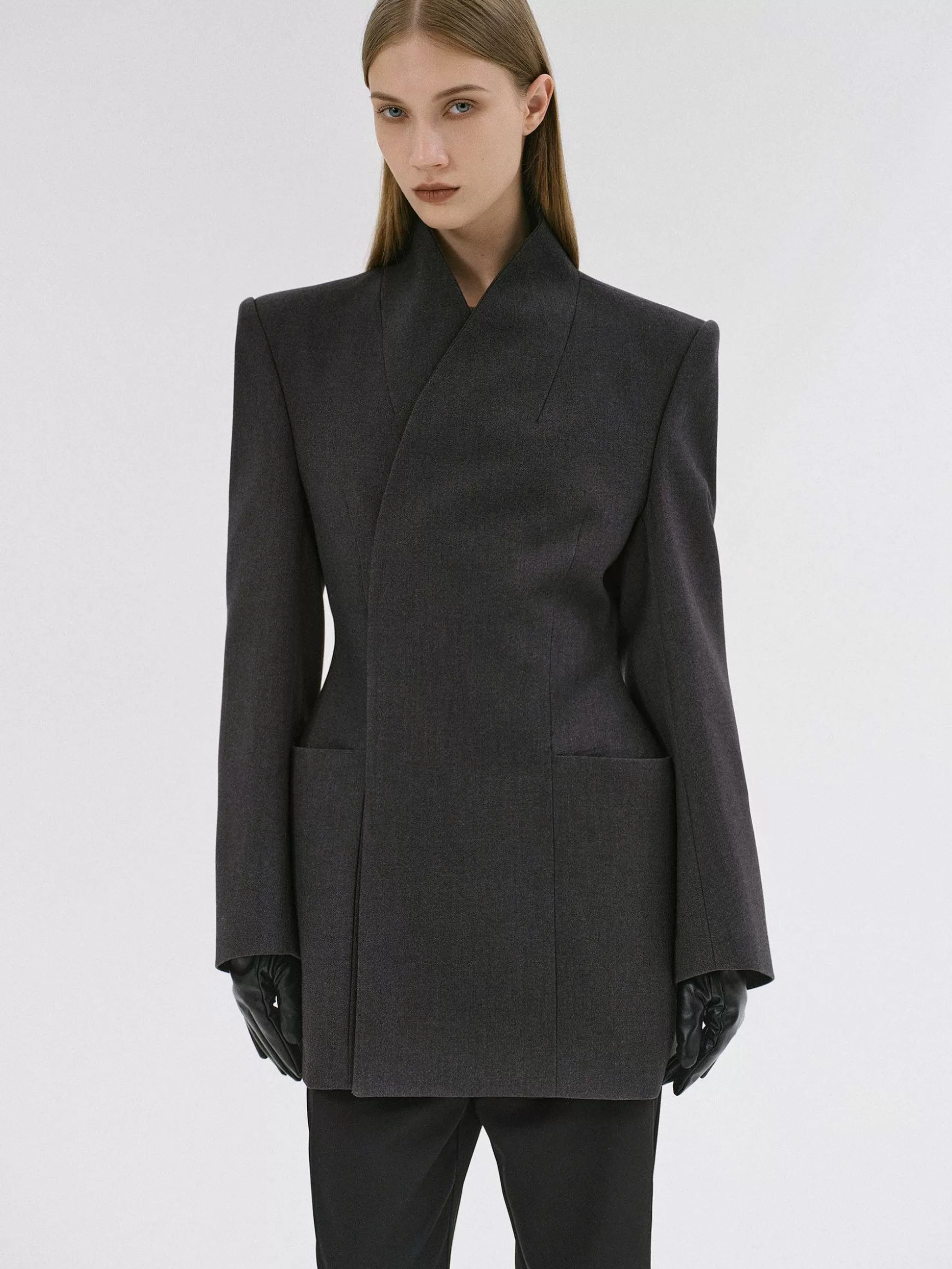 Women Source Unknown Clothing-Corrin Wrap Blazer, Charcoal