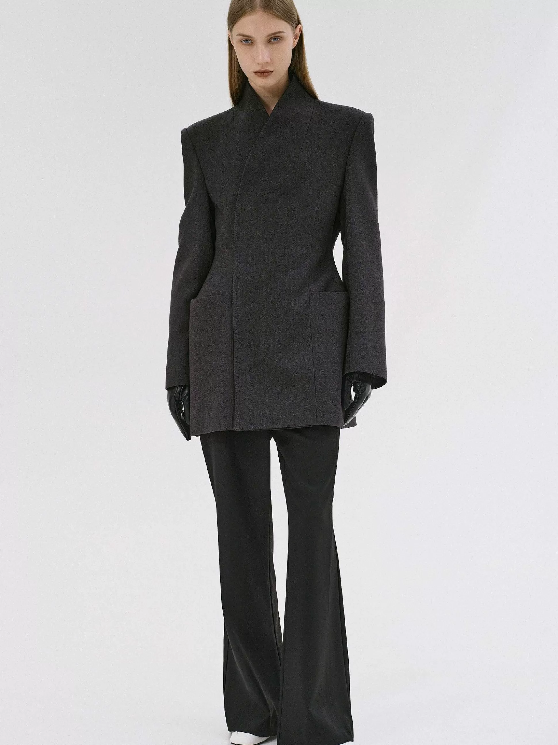 Women Source Unknown Clothing-Corrin Wrap Blazer, Charcoal