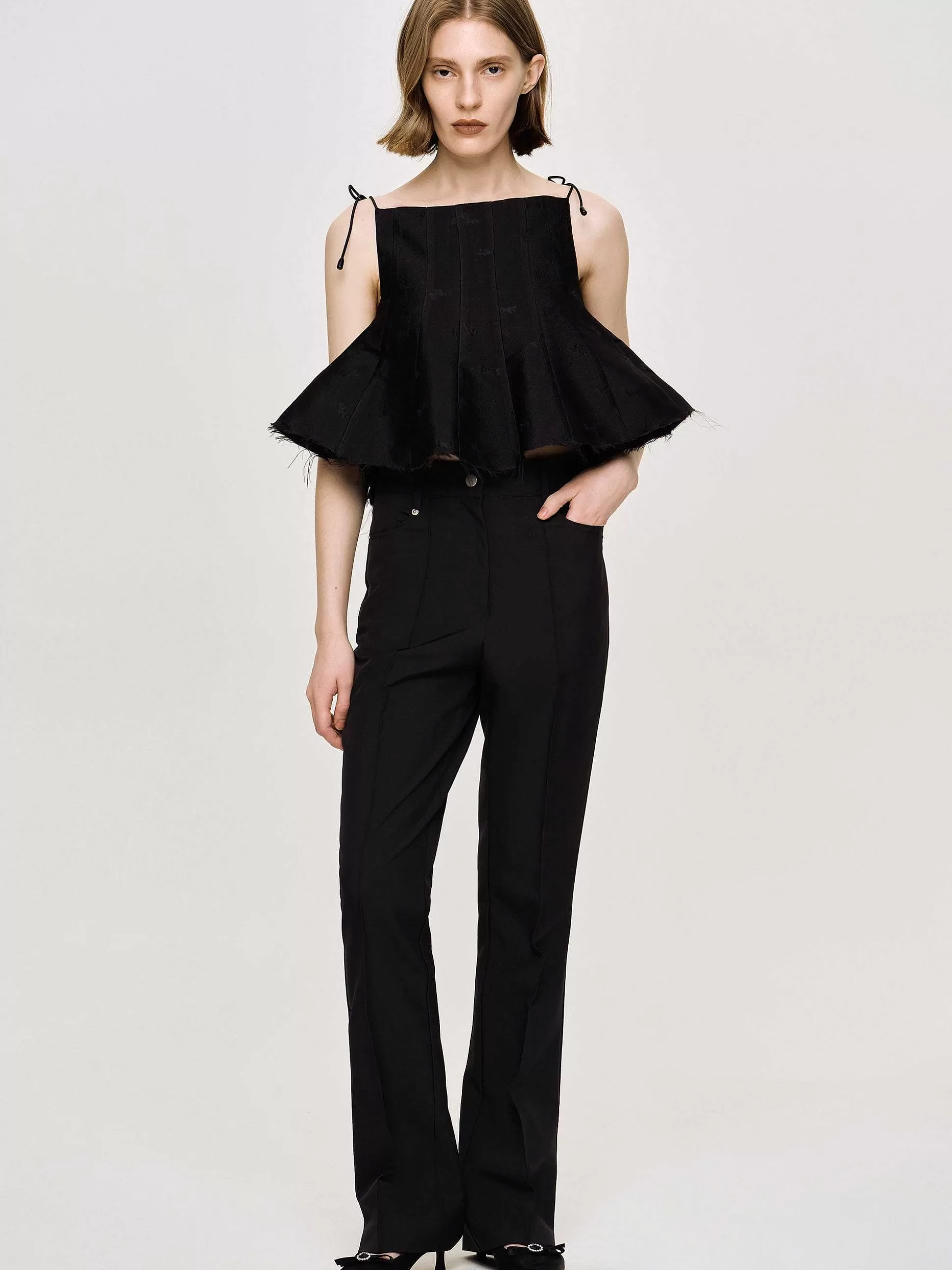 Women Source Unknown Clothing-Creased Slim Trousers, Black
