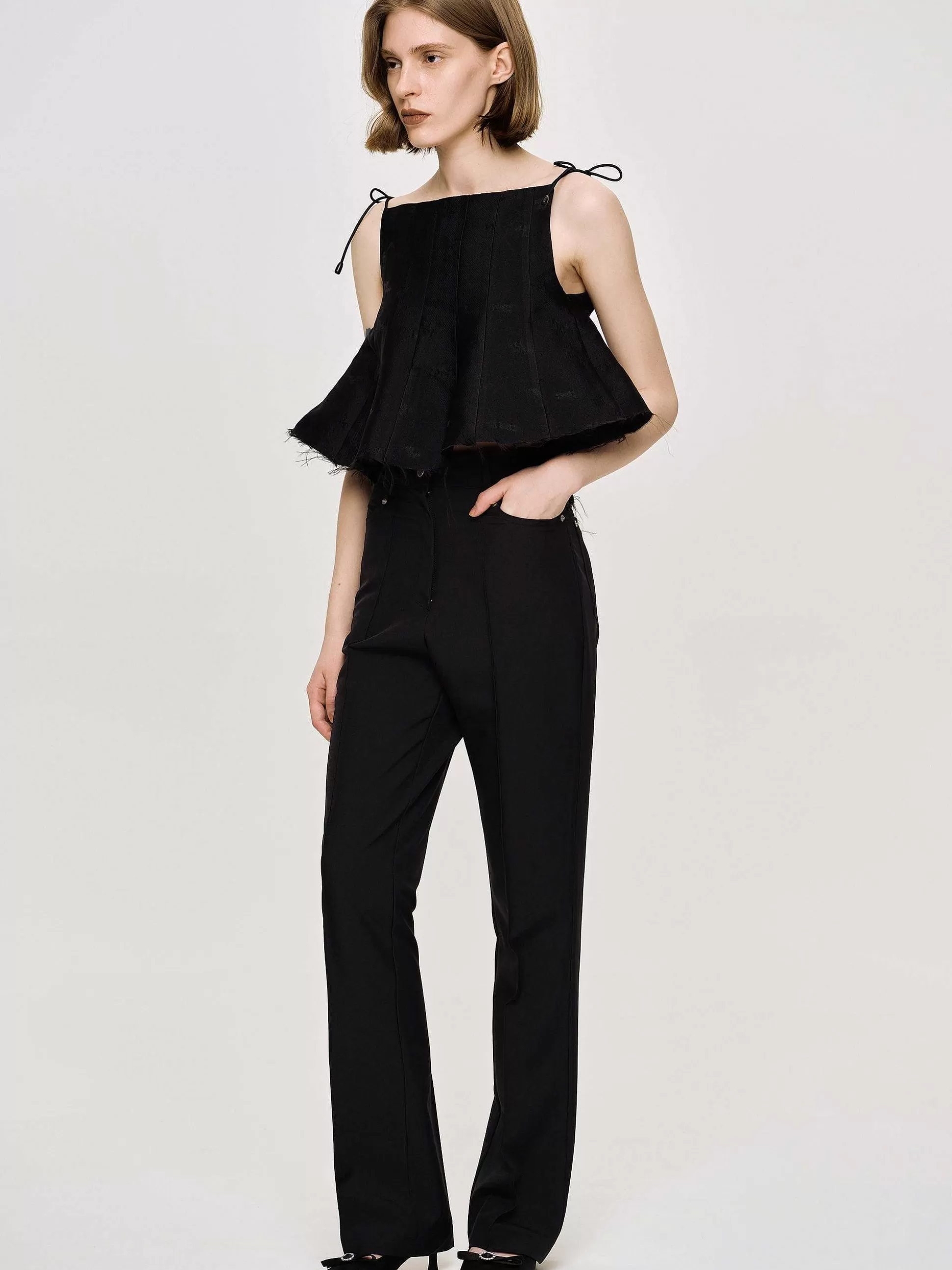 Women Source Unknown Clothing-Creased Slim Trousers, Black