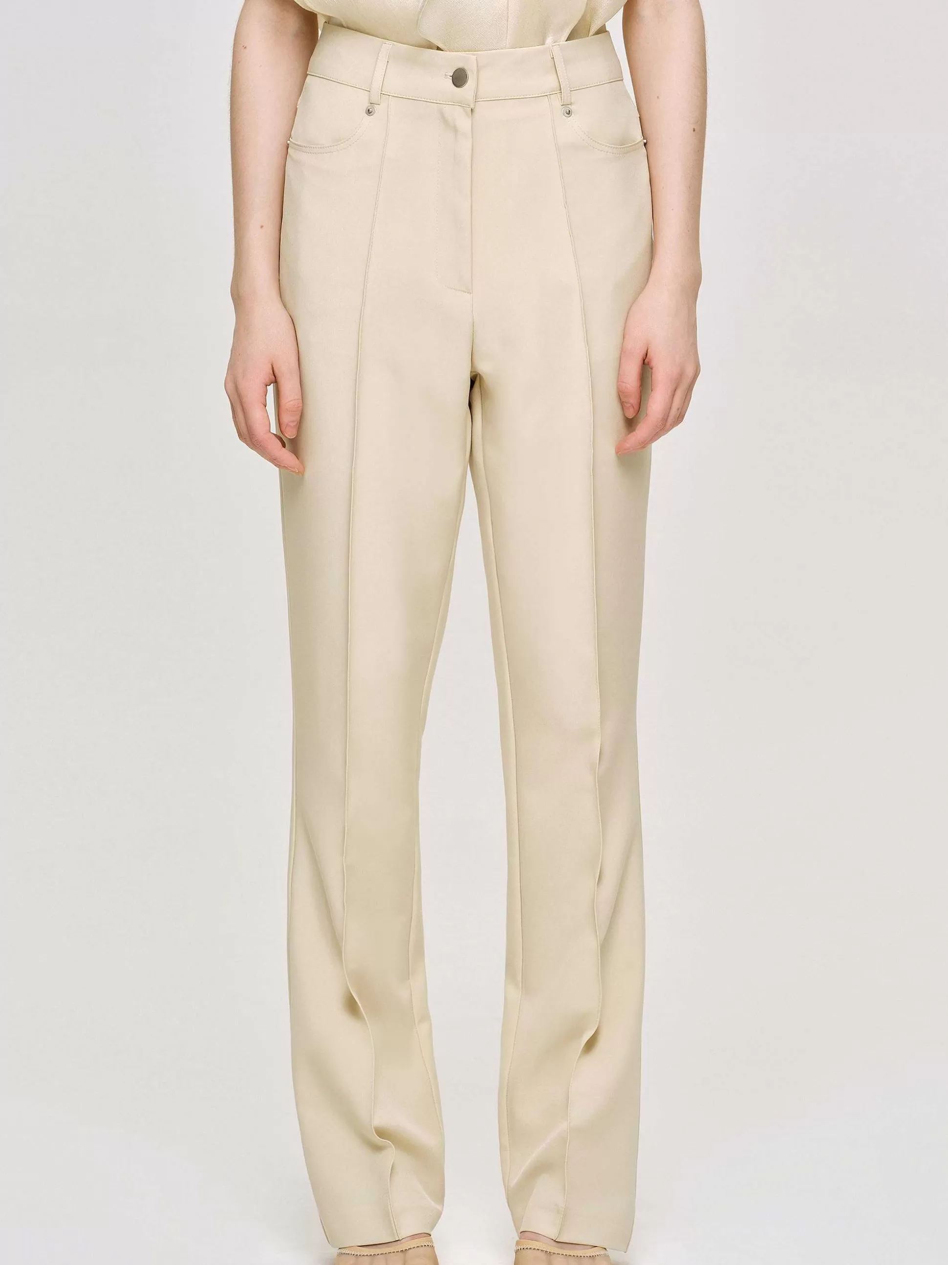 Women Source Unknown Clothing-Creased Slim Trousers, Butter