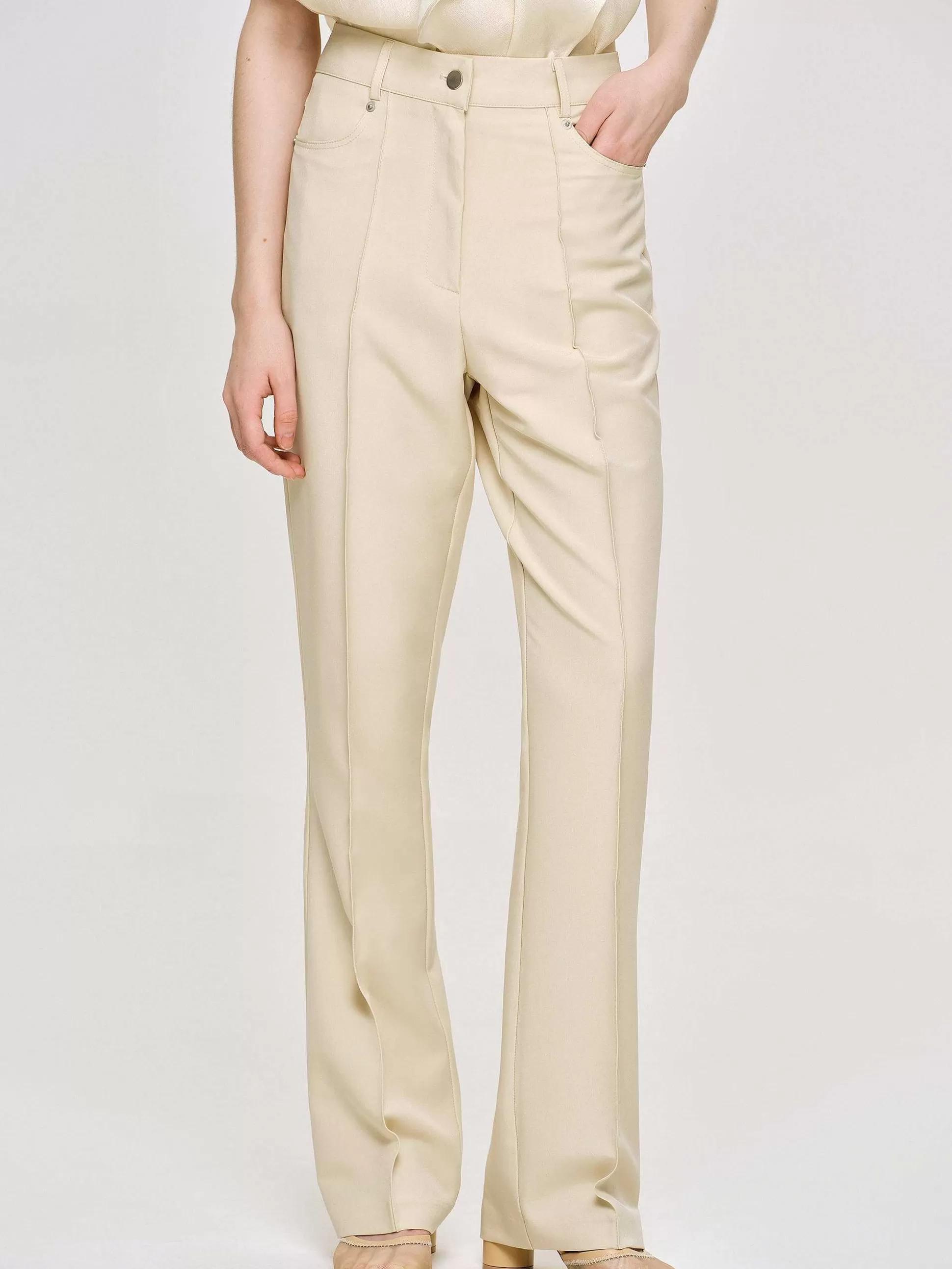 Women Source Unknown Clothing-Creased Slim Trousers, Butter