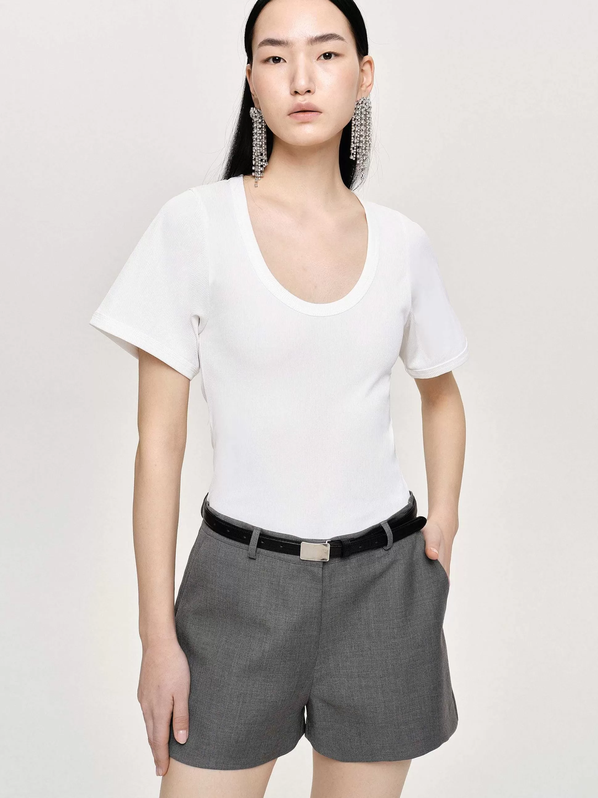Women Source Unknown Accessories-Deep U T-Shirt, White