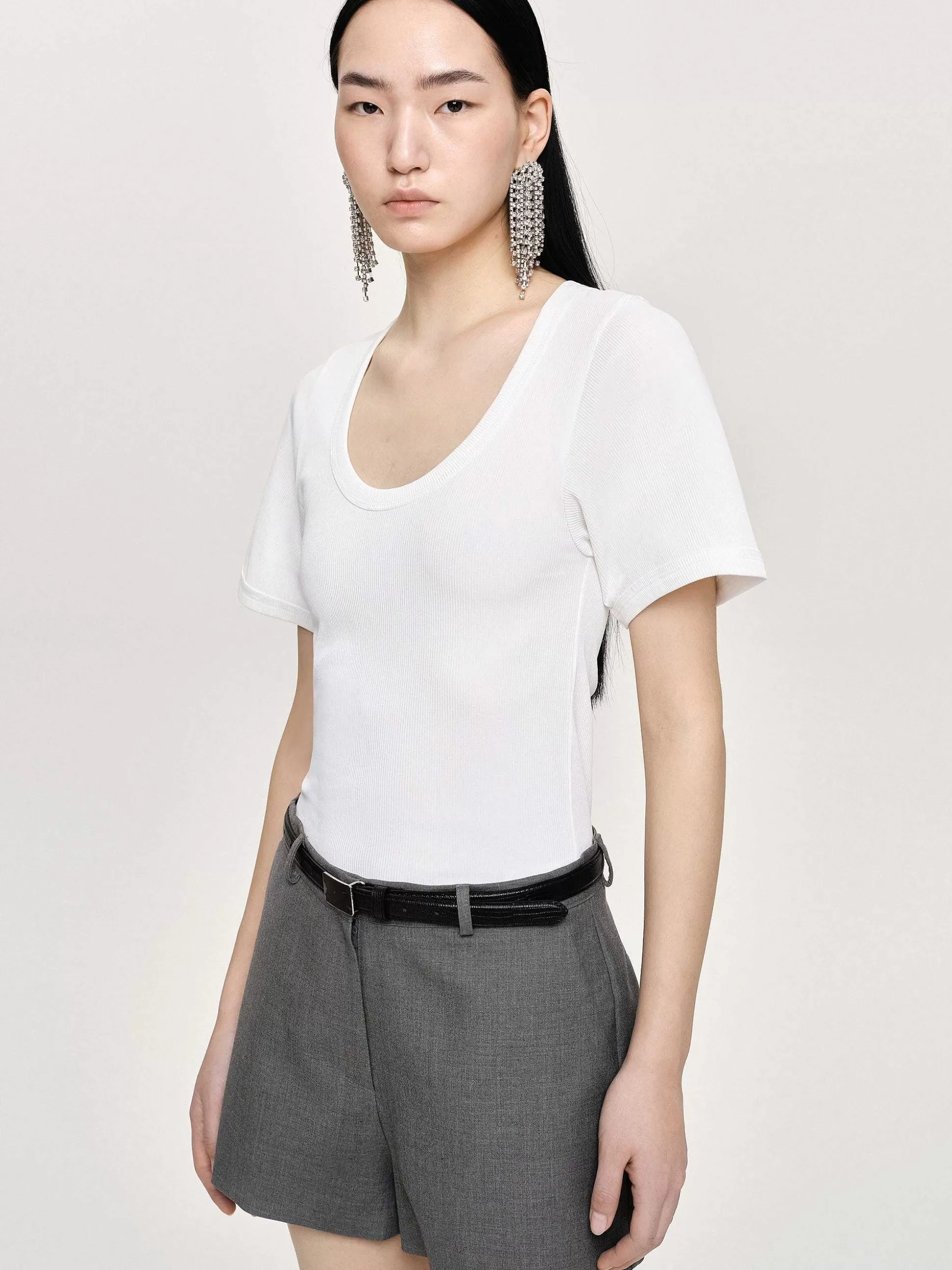 Women Source Unknown Accessories-Deep U T-Shirt, White