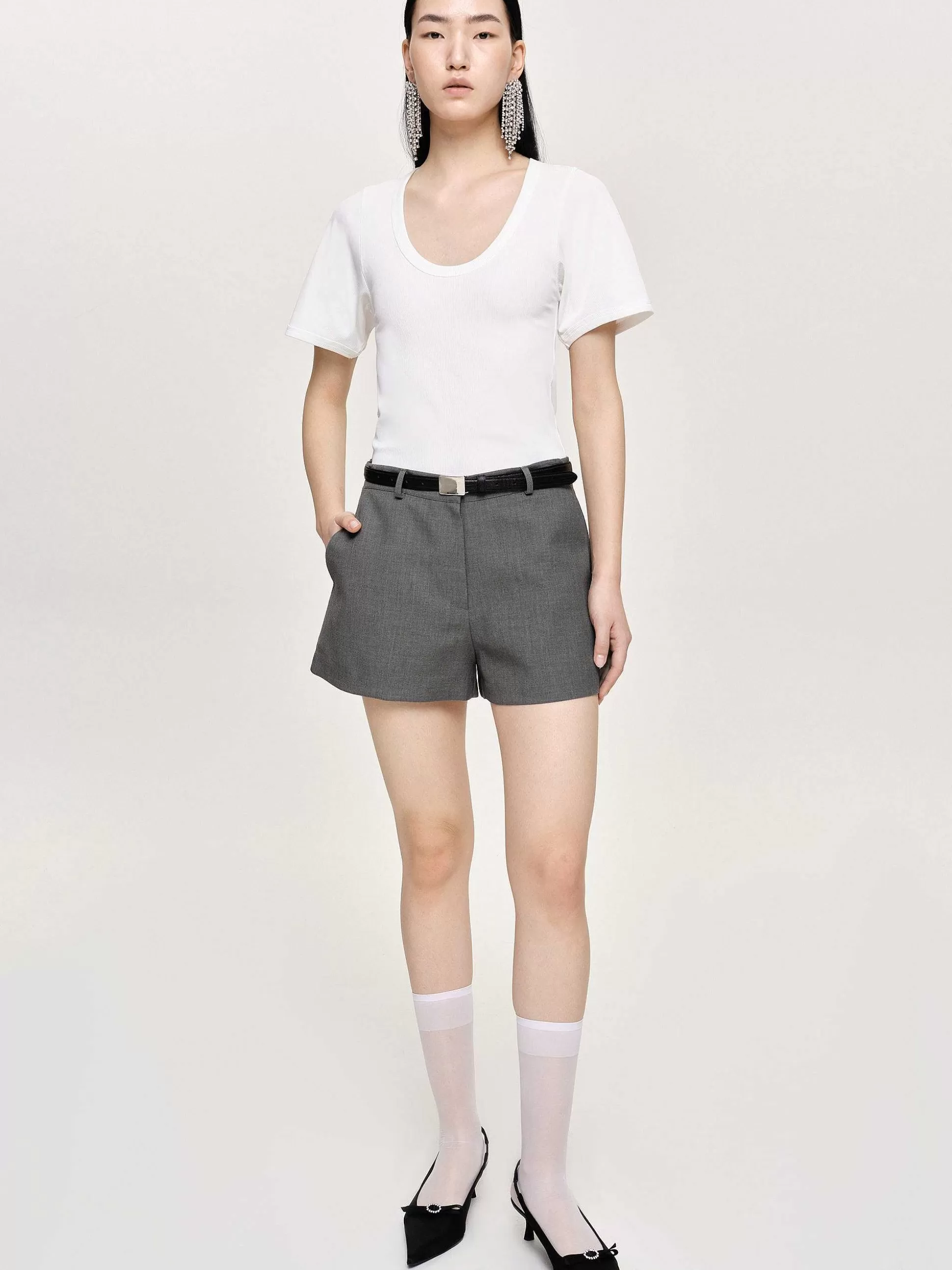 Women Source Unknown Accessories-Deep U T-Shirt, White