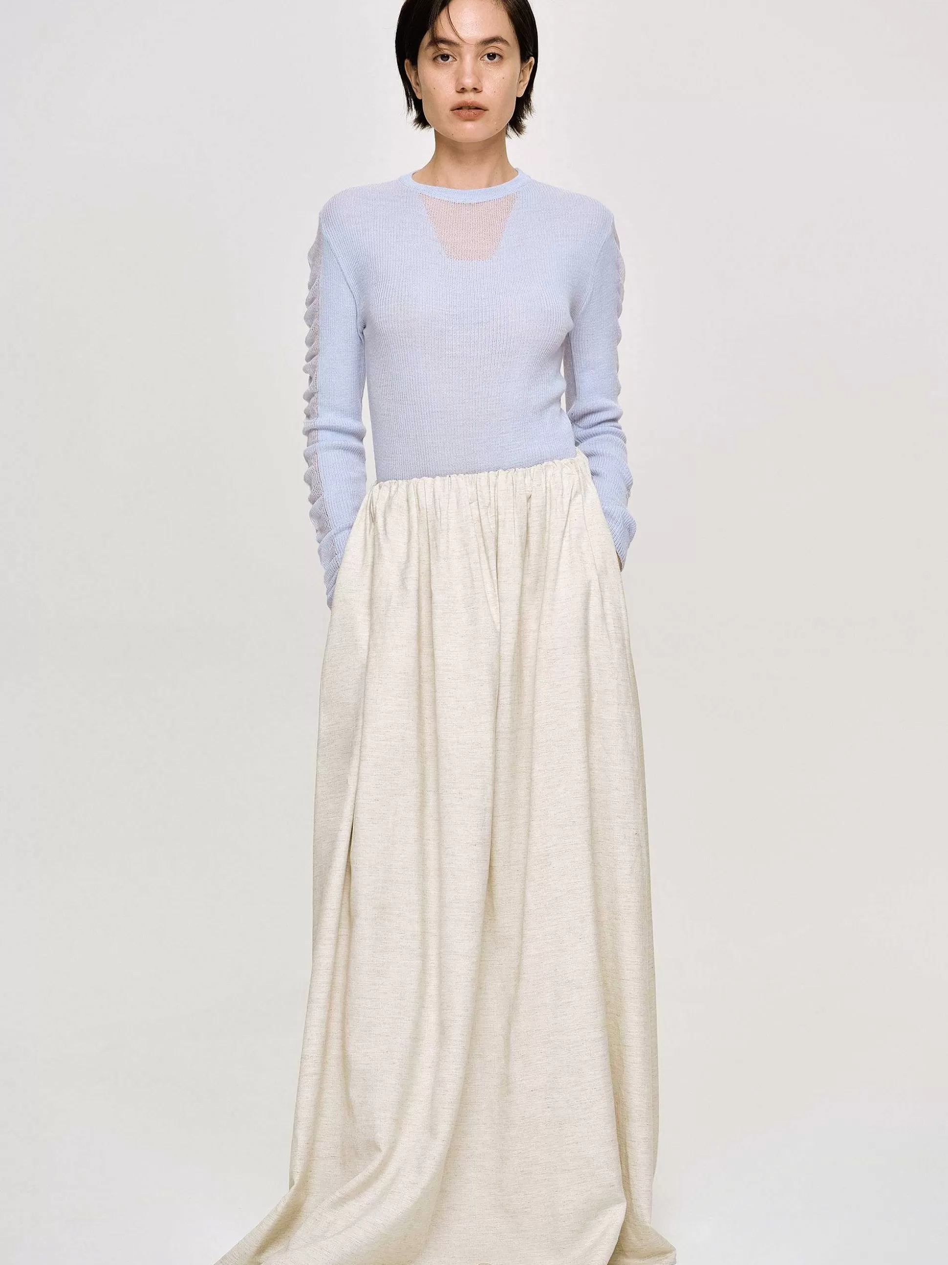 Women Source Unknown Clothing-Dhanila Floor-Length Linen Skirt, Natural
