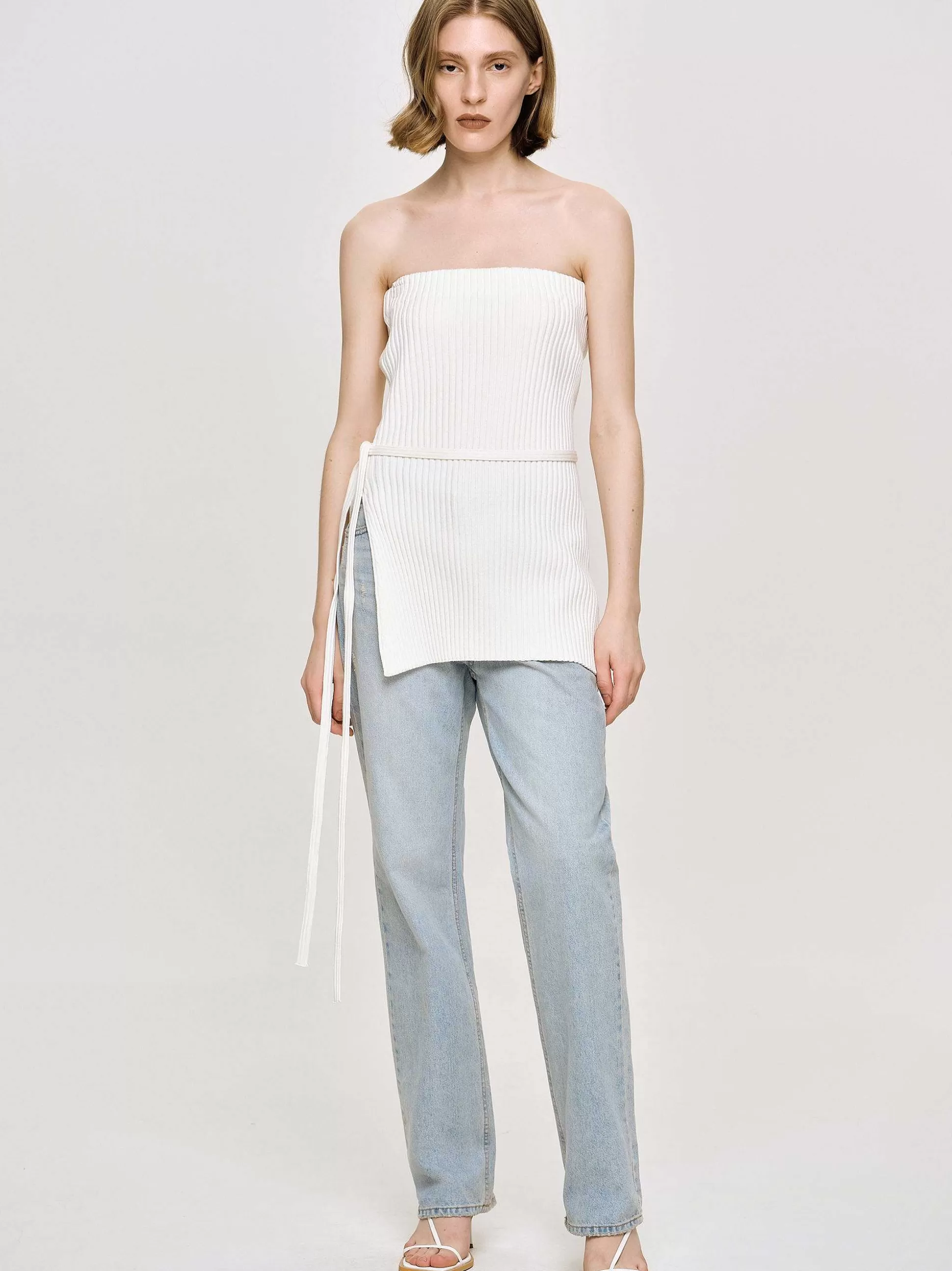 Women Source Unknown Denim-Distressed Straight Jeans, Light Vintage Blue
