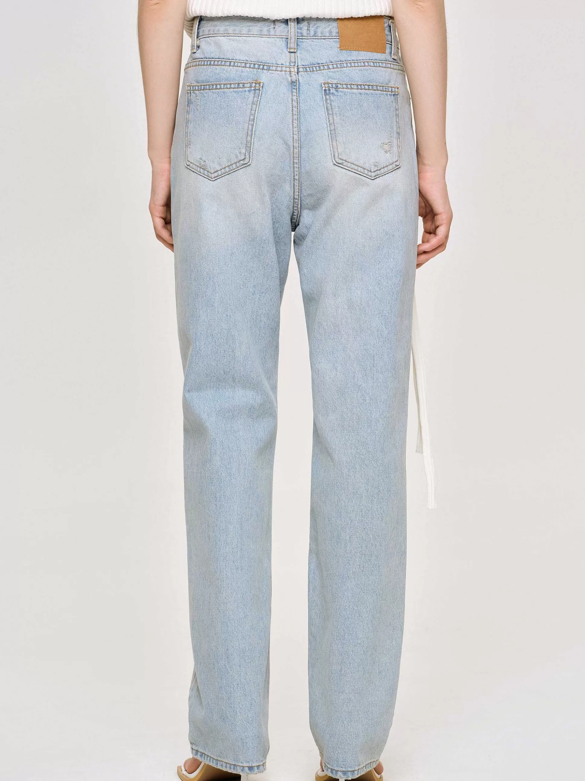 Women Source Unknown Denim-Distressed Straight Jeans, Light Vintage Blue
