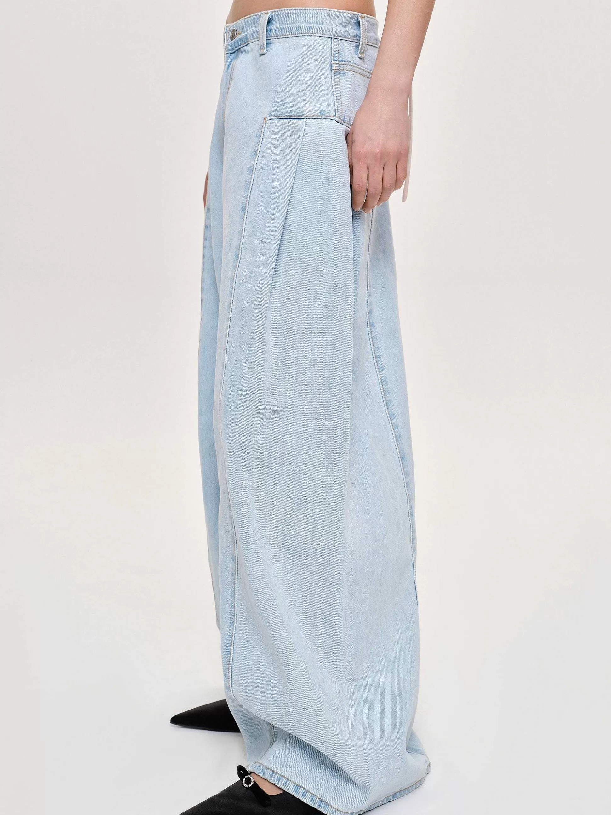 Women Source Unknown Clothing-Double Side Oversized Jeans, Light Blue