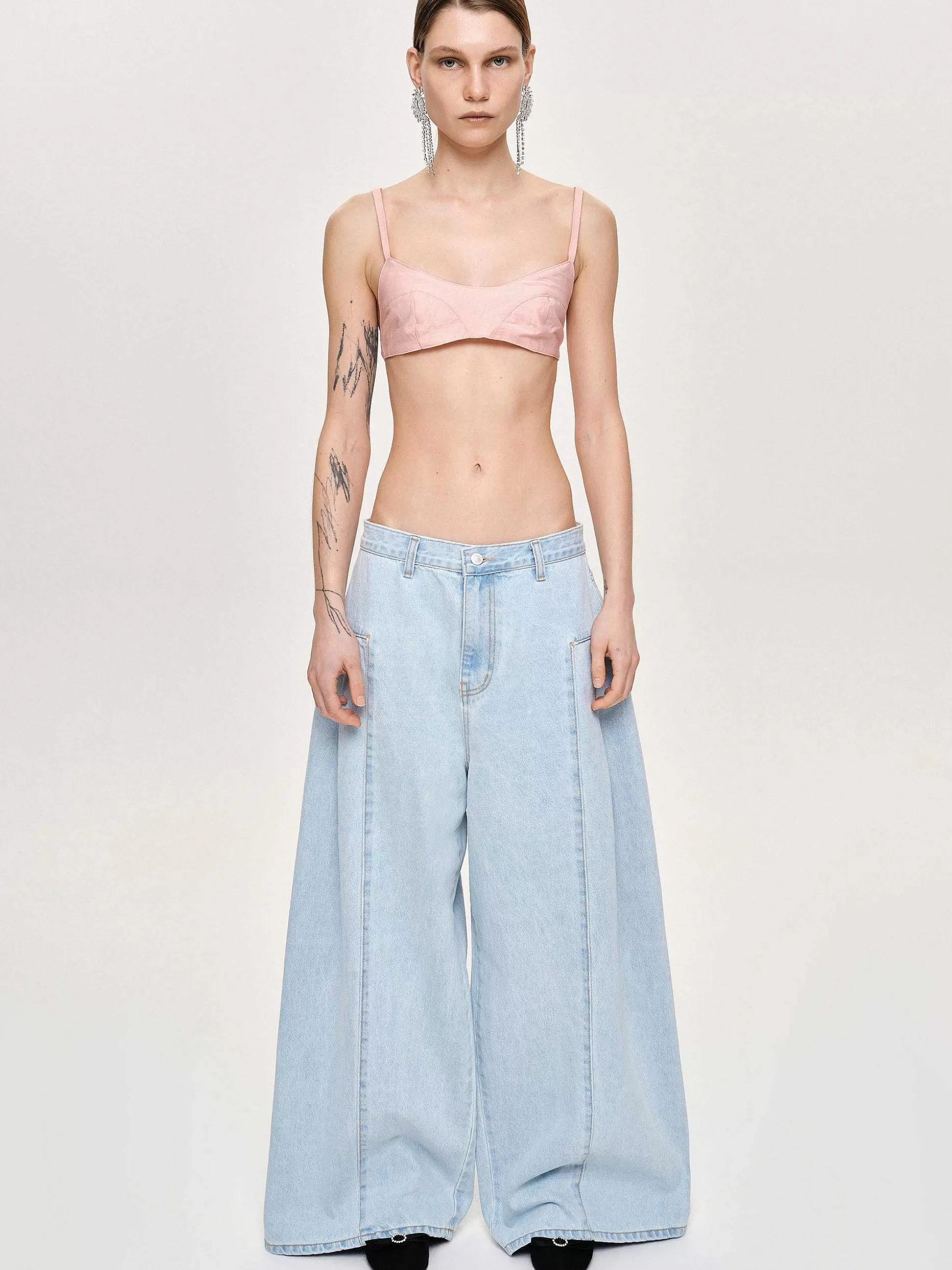 Women Source Unknown Denim-Double Side Oversized Jeans, Light Blue