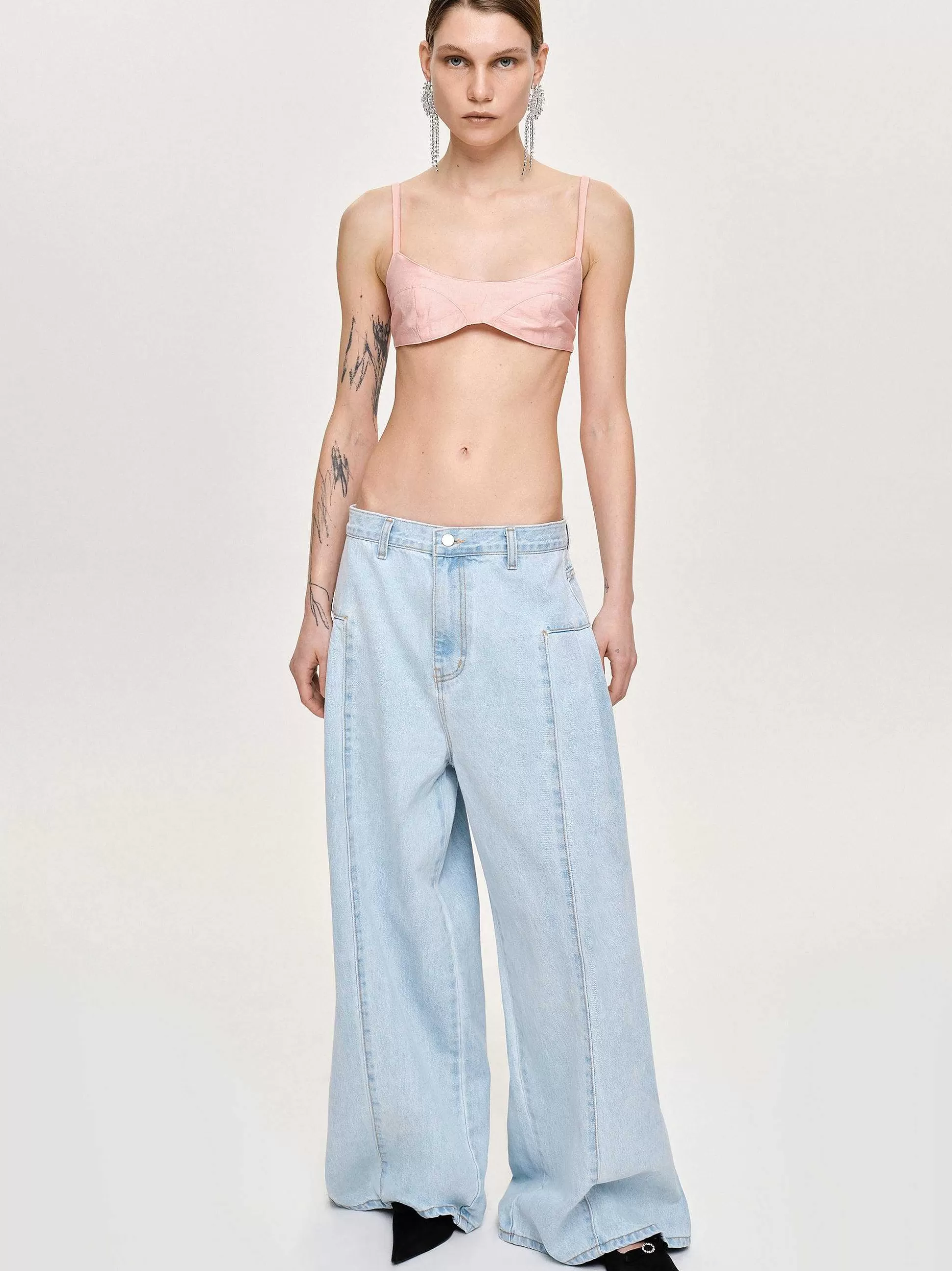 Women Source Unknown Denim-Double Side Oversized Jeans, Light Blue