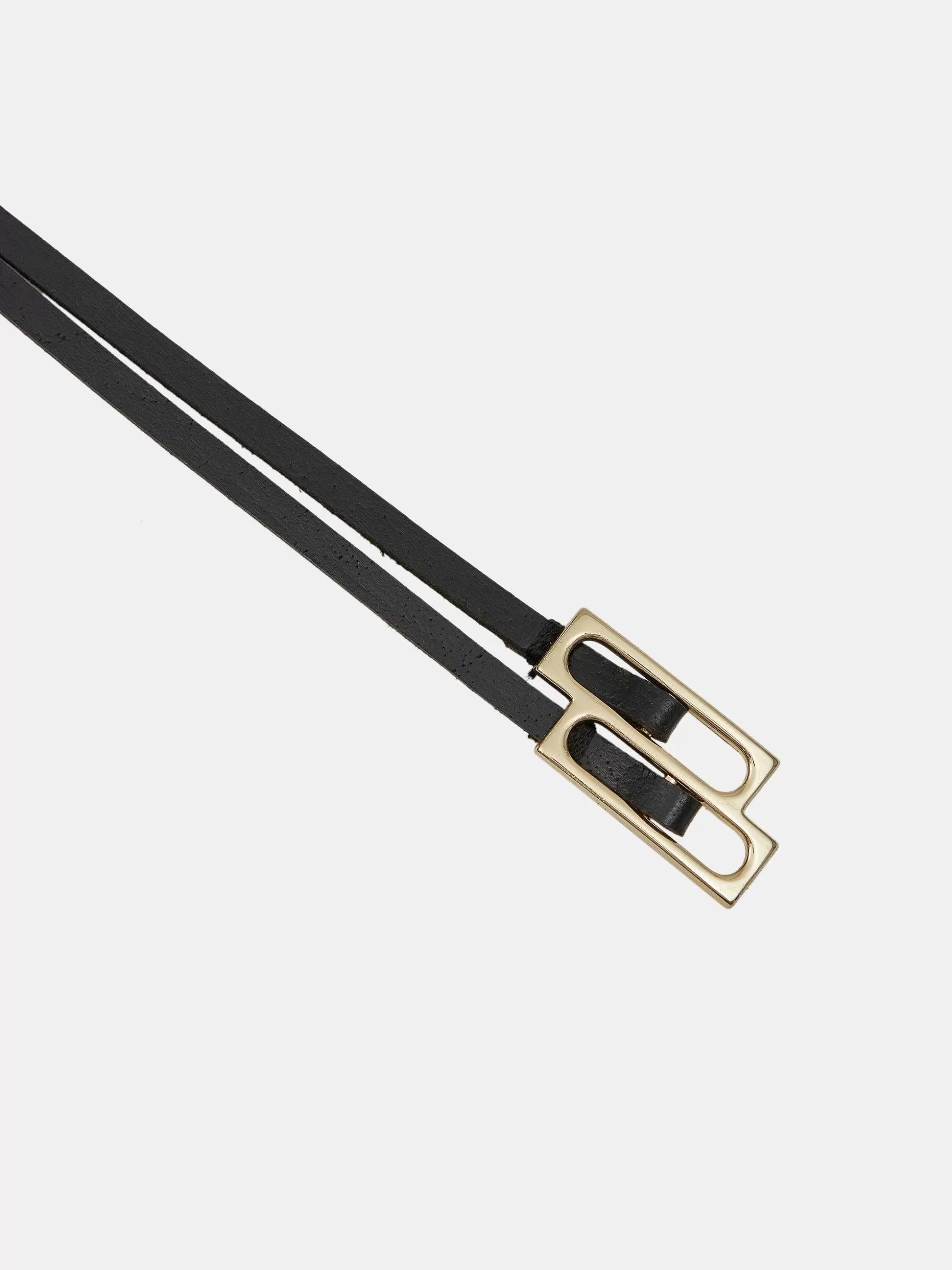 Women Source Unknown Clothing-Double Thin Leather Belt, Black