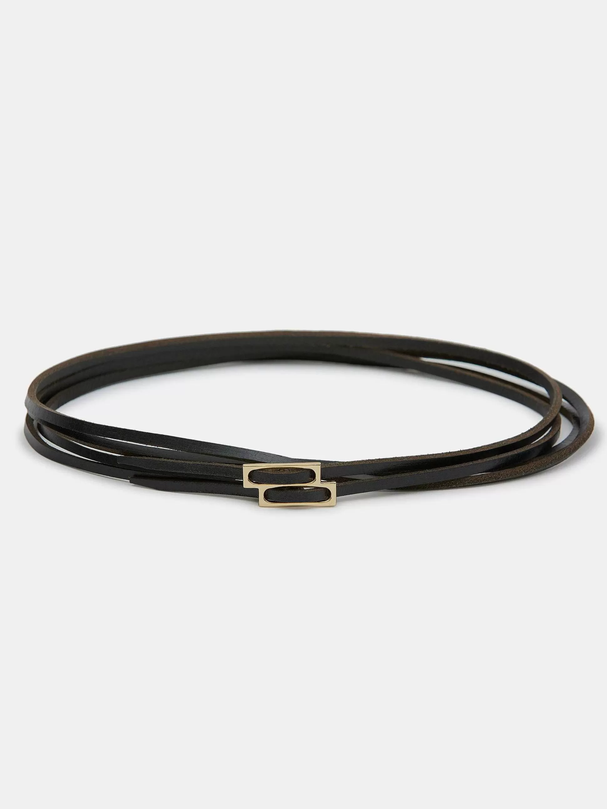 Women Source Unknown Clothing-Double Thin Leather Belt, Black