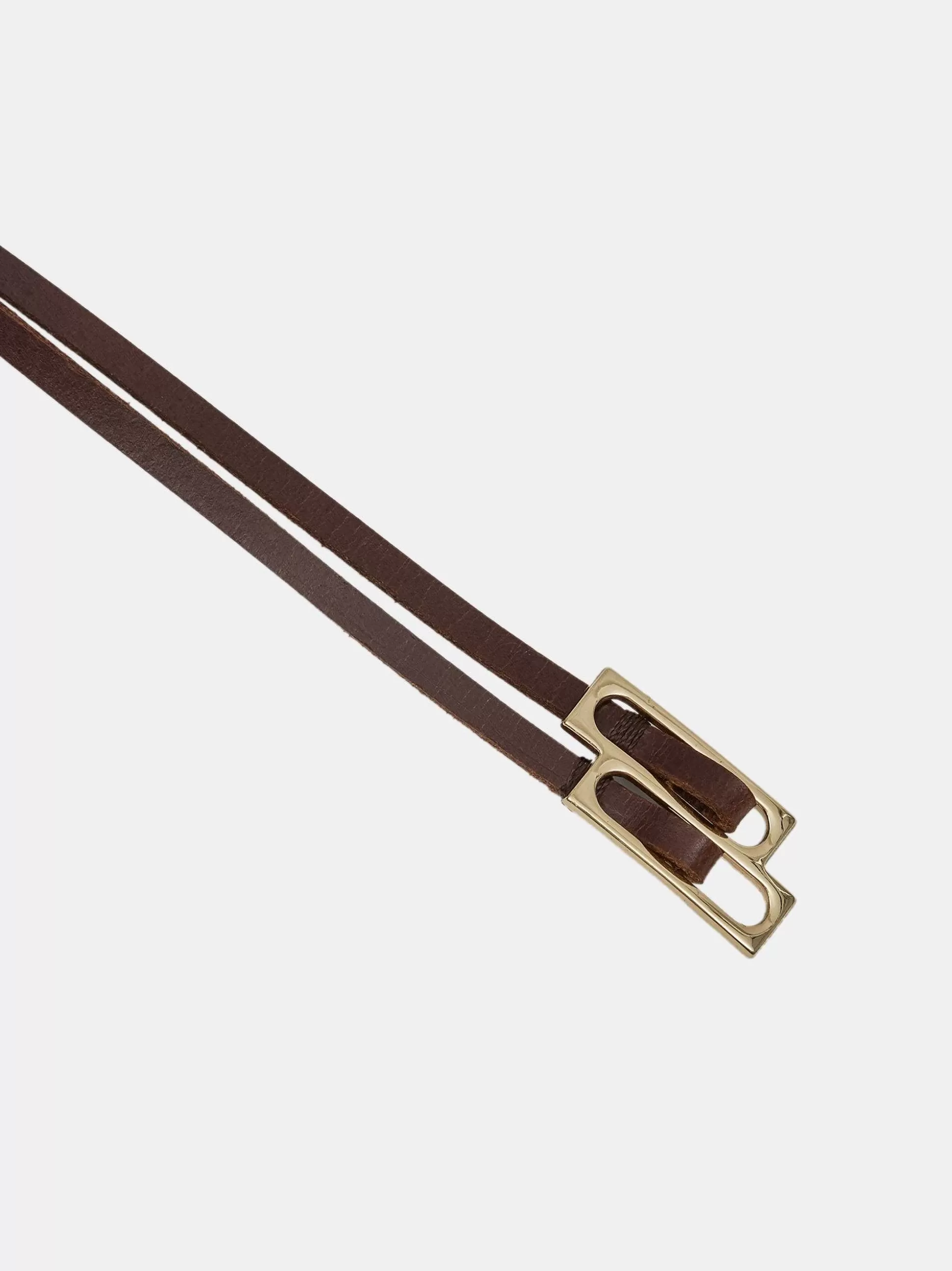 Women Source Unknown Clothing-Double Thin Leather Belt, Brown