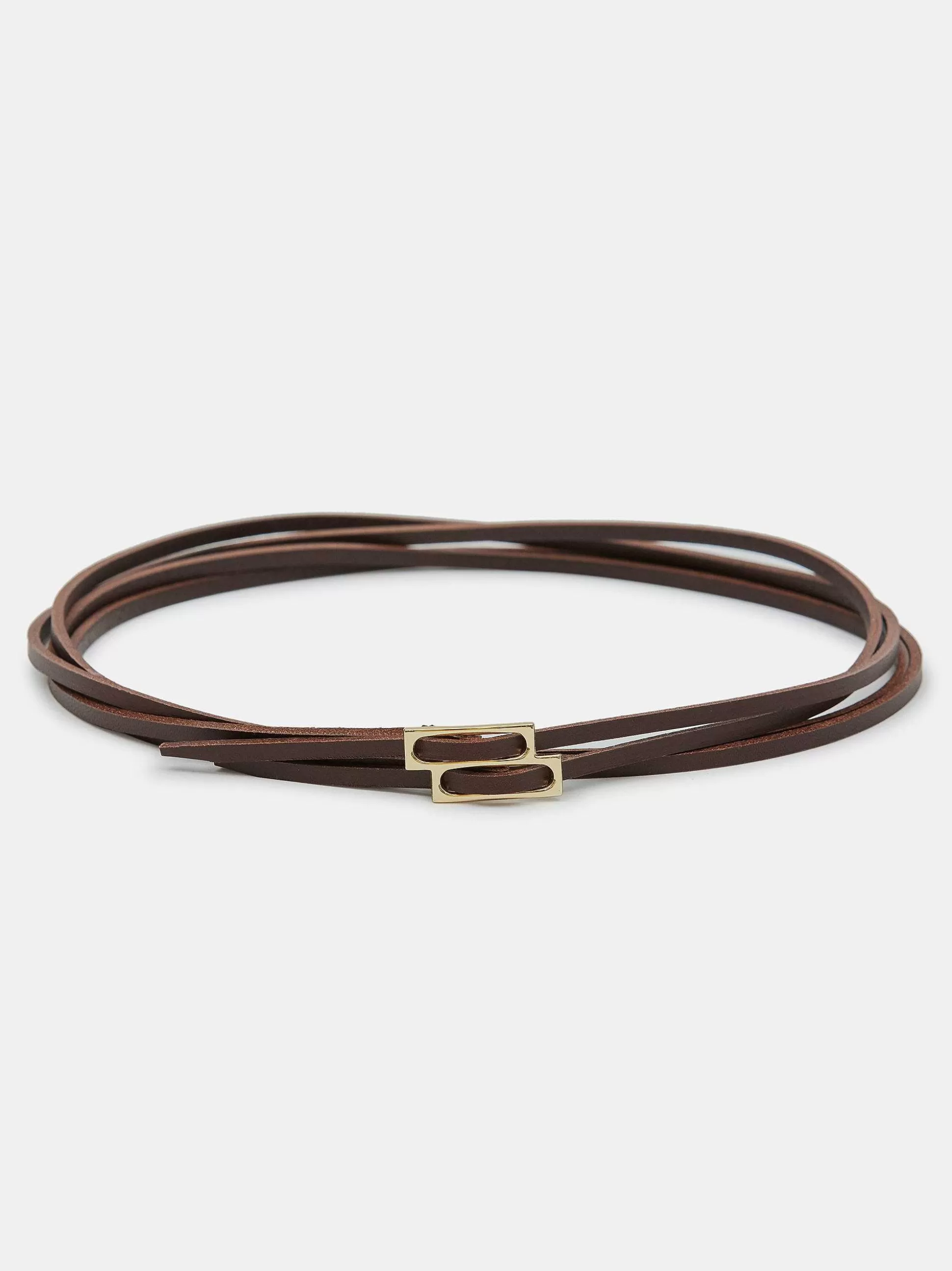 Women Source Unknown Clothing-Double Thin Leather Belt, Brown