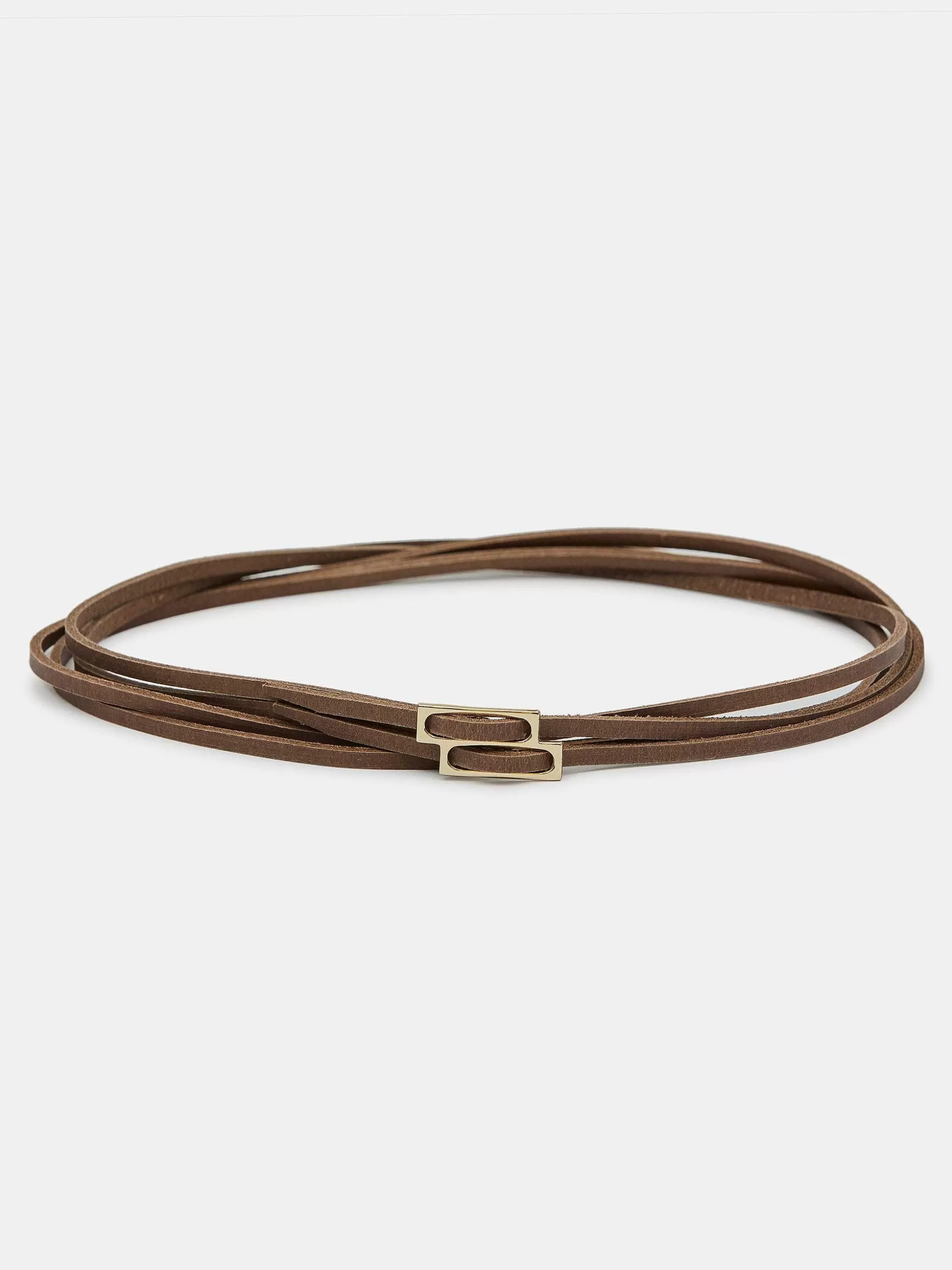 Women Source Unknown Accessories-Double Thin Leather Belt, Mocha