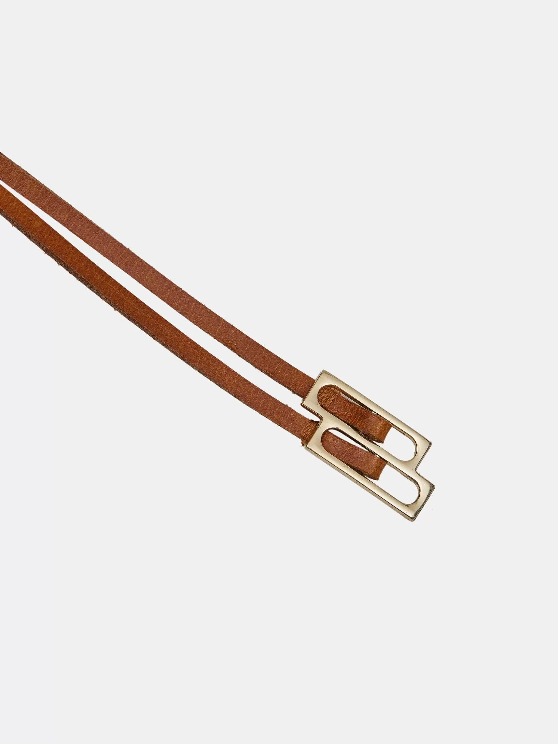 Women Source Unknown Clothing-Double Thin Leather Belt, Tan