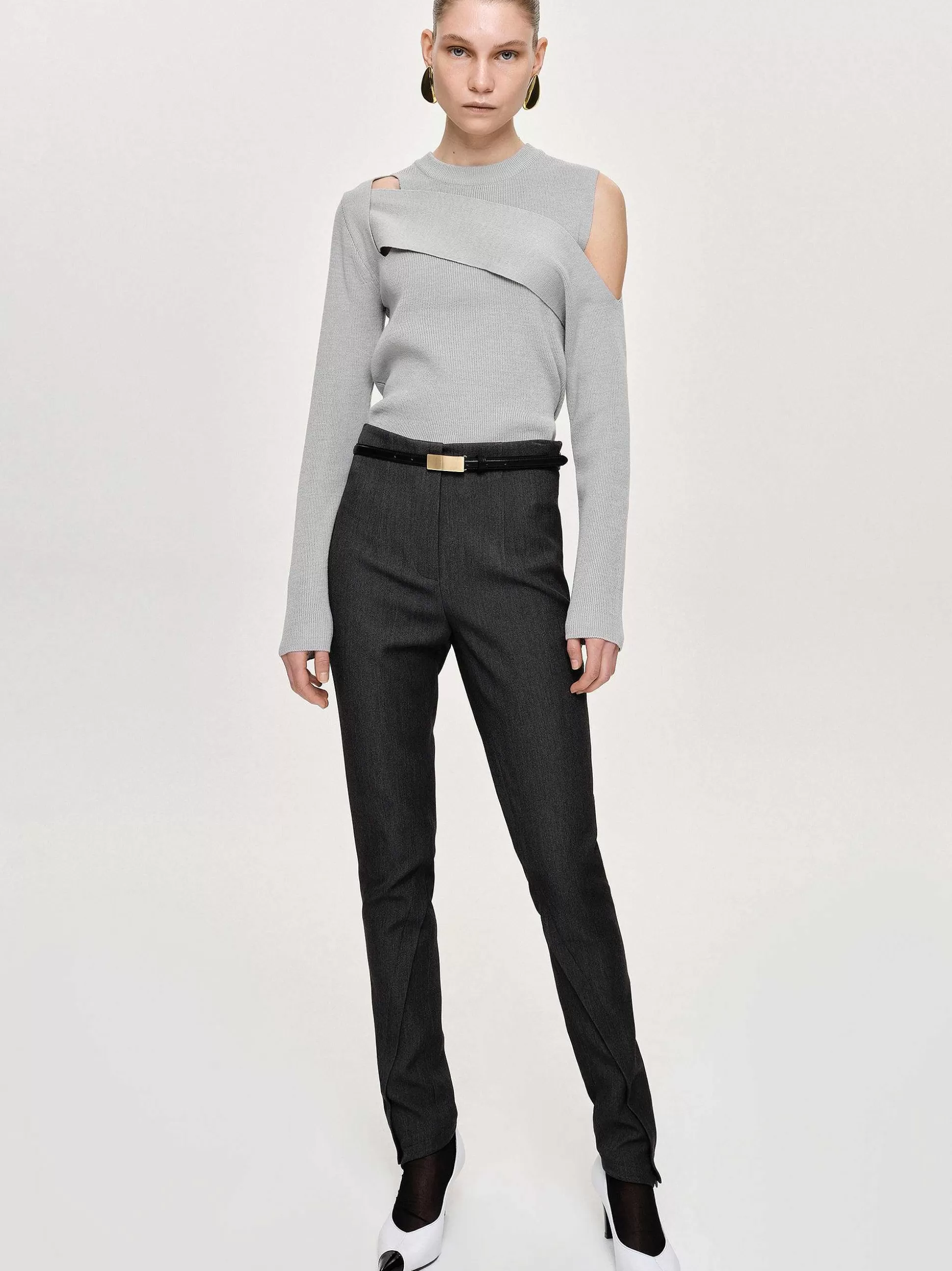 Women Source Unknown Clothing-Draped Cut-Out Knit, Taupe Gray