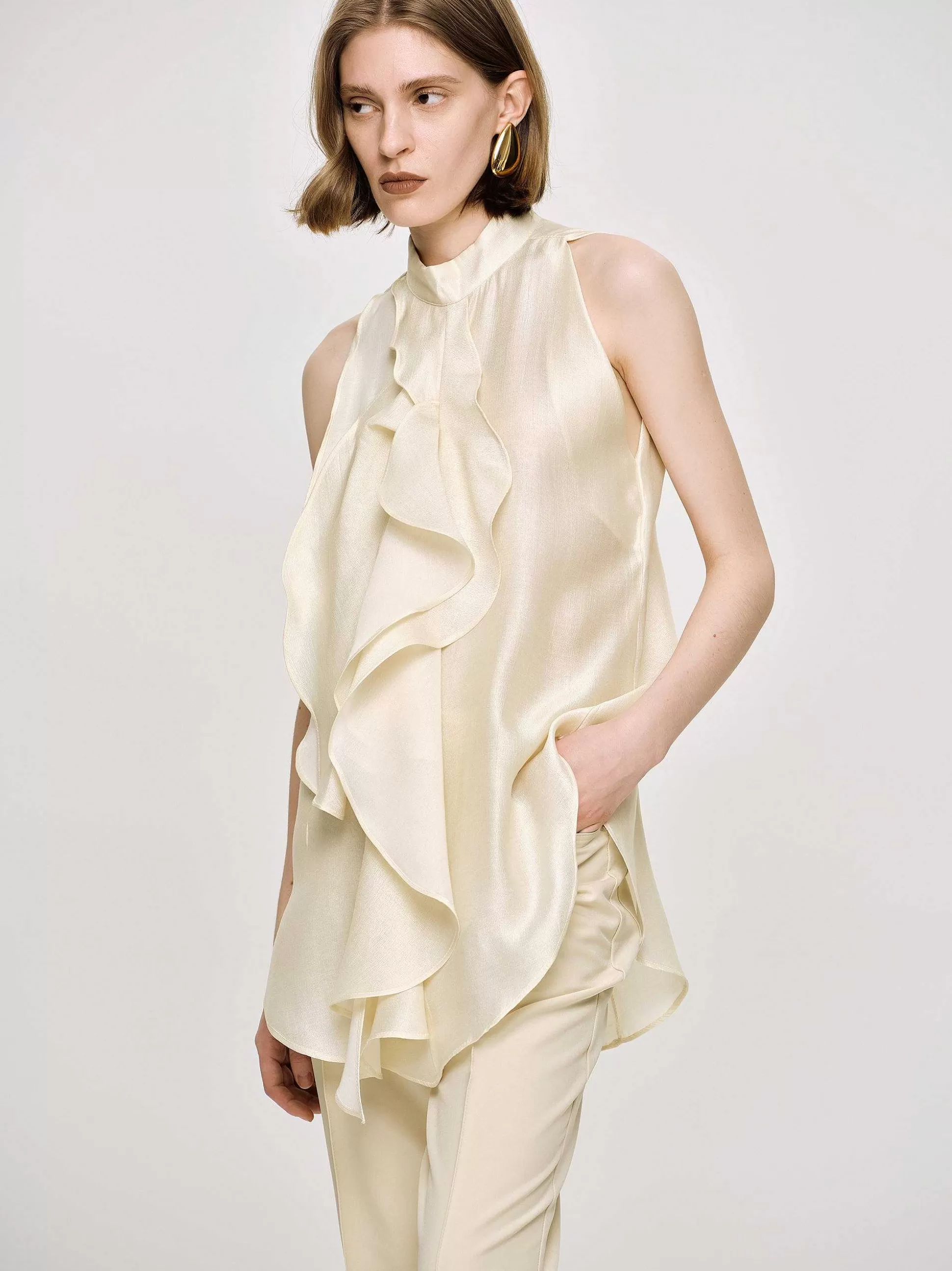 Women Source Unknown Accessories-Draped Ruffle Top, Champaign