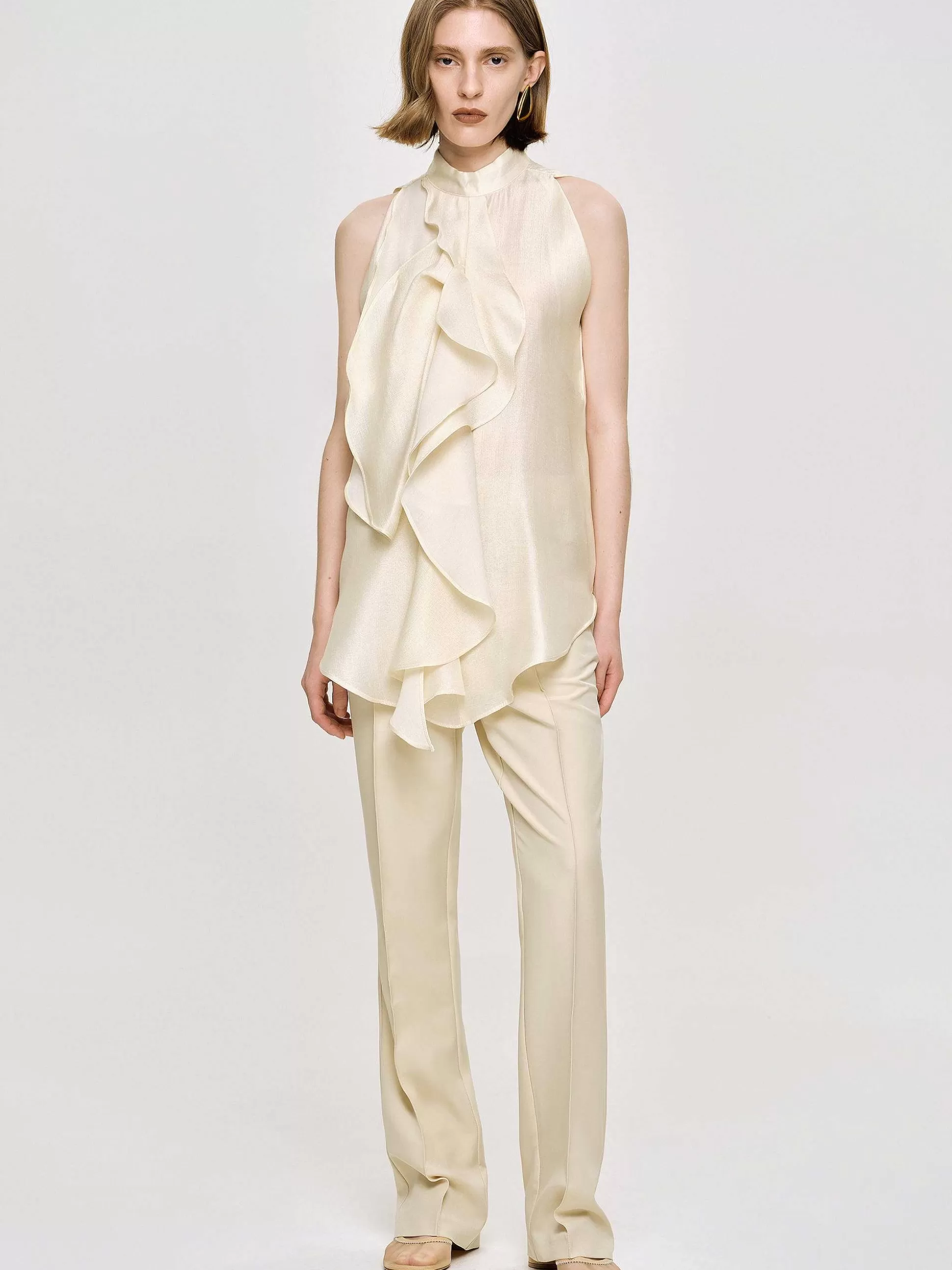 Women Source Unknown Accessories-Draped Ruffle Top, Champaign