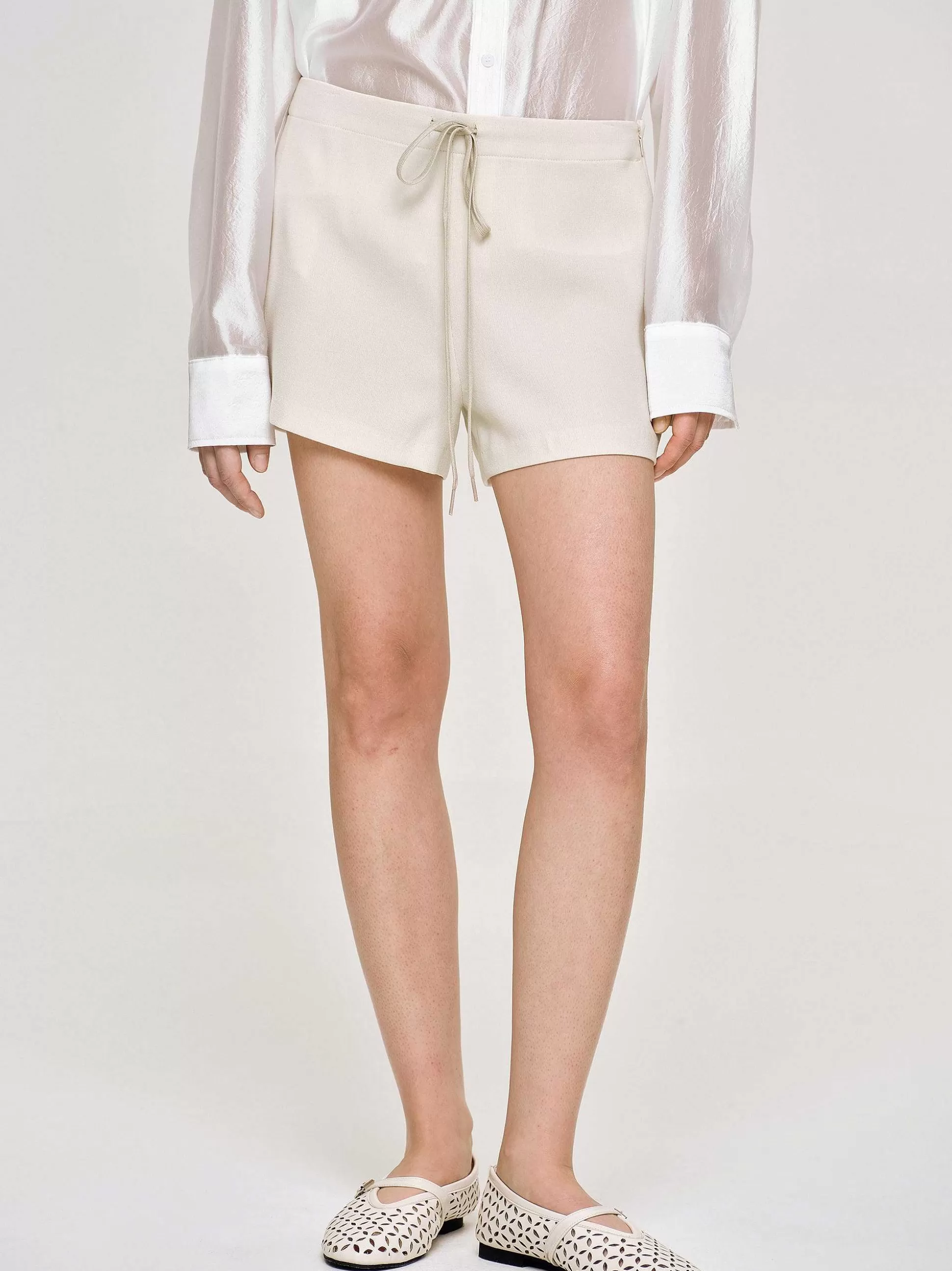 Women Source Unknown Clothing-Drawstring Shorts, Alabaster