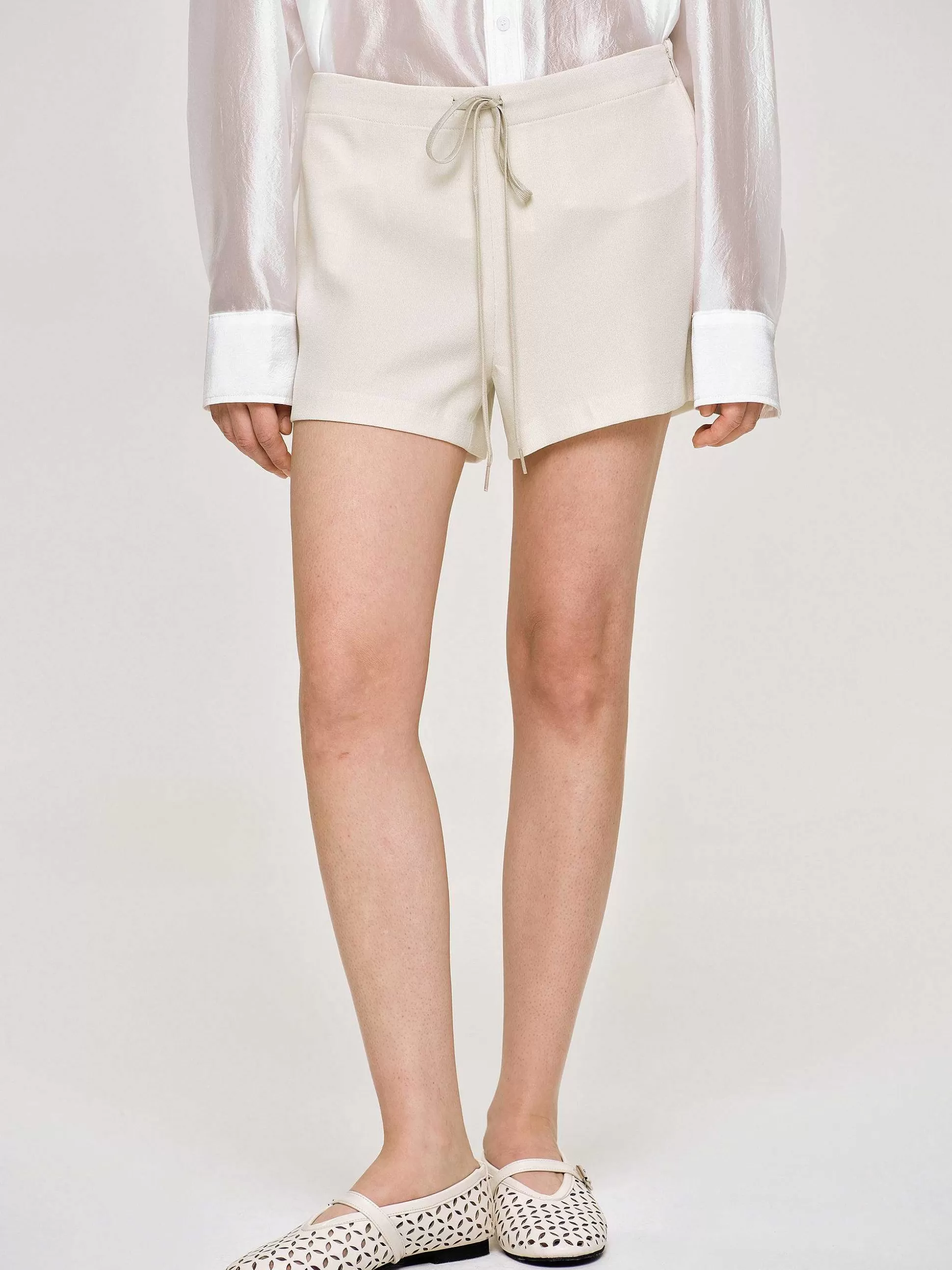 Women Source Unknown Clothing-Drawstring Shorts, Alabaster