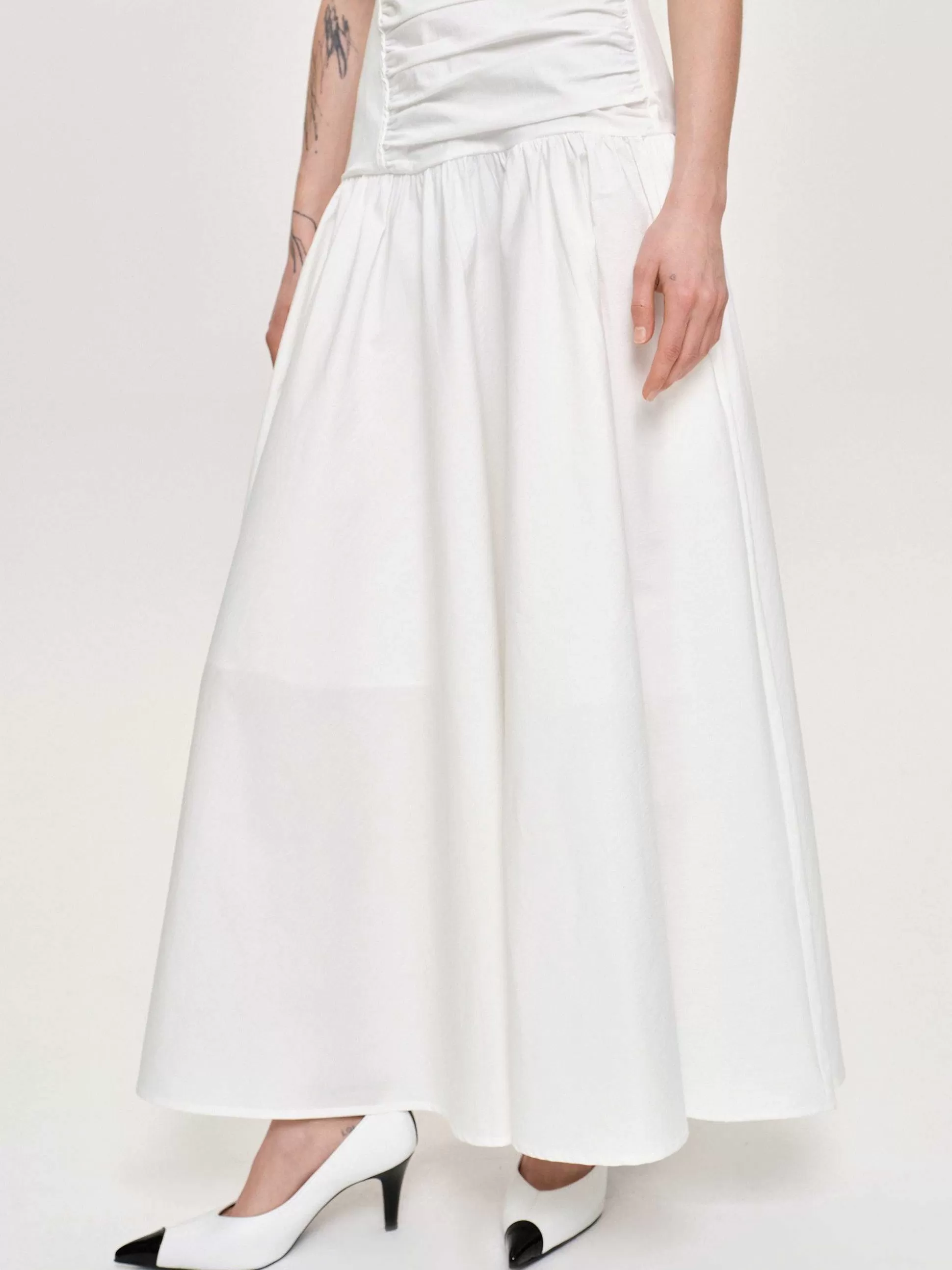 Women Source Unknown Accessories-Drop Waist Ruched Dress, Off White