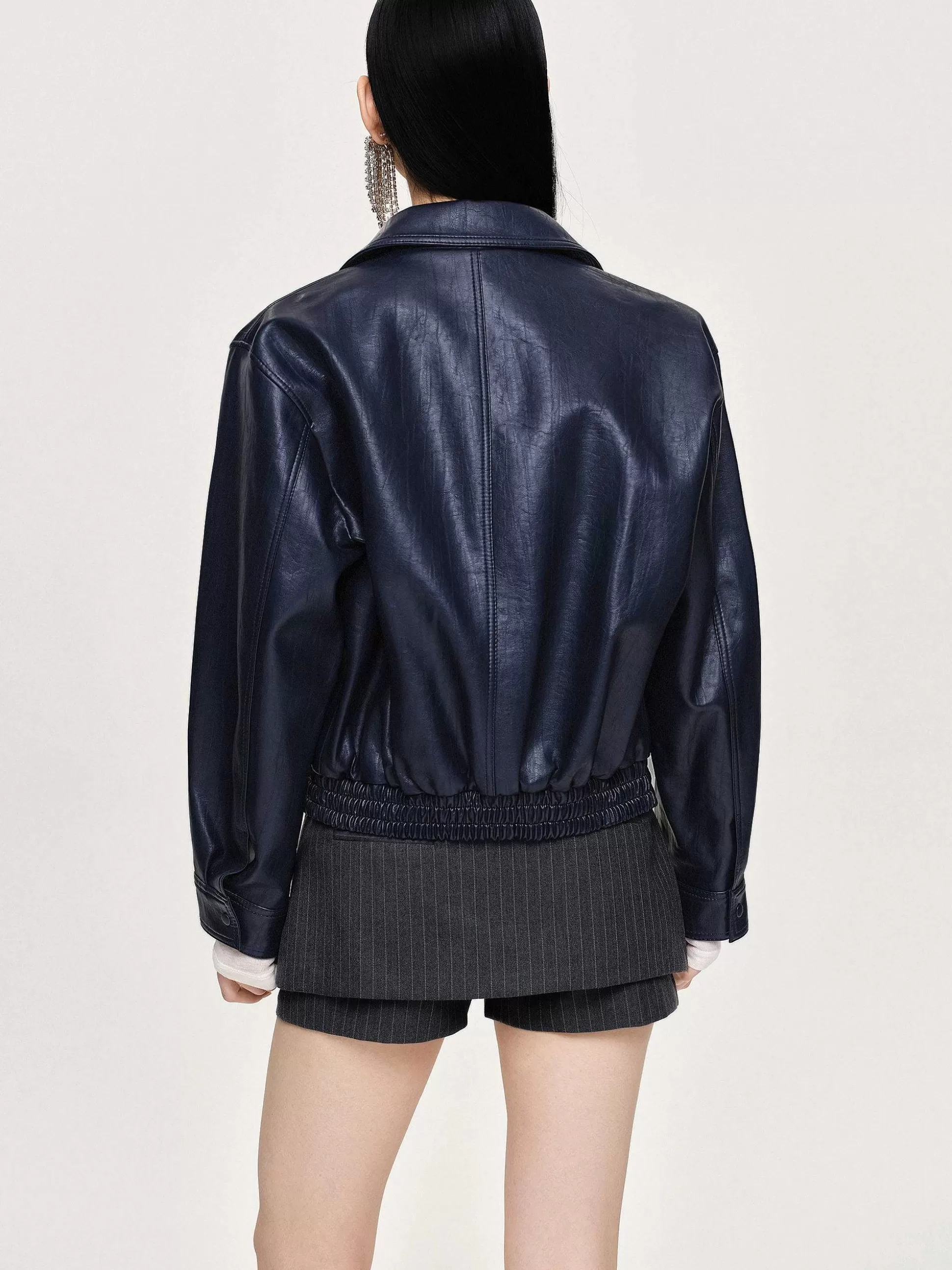 Women Source Unknown Accessories-Ennio Faux-Leather Bomber Jacket, Navy