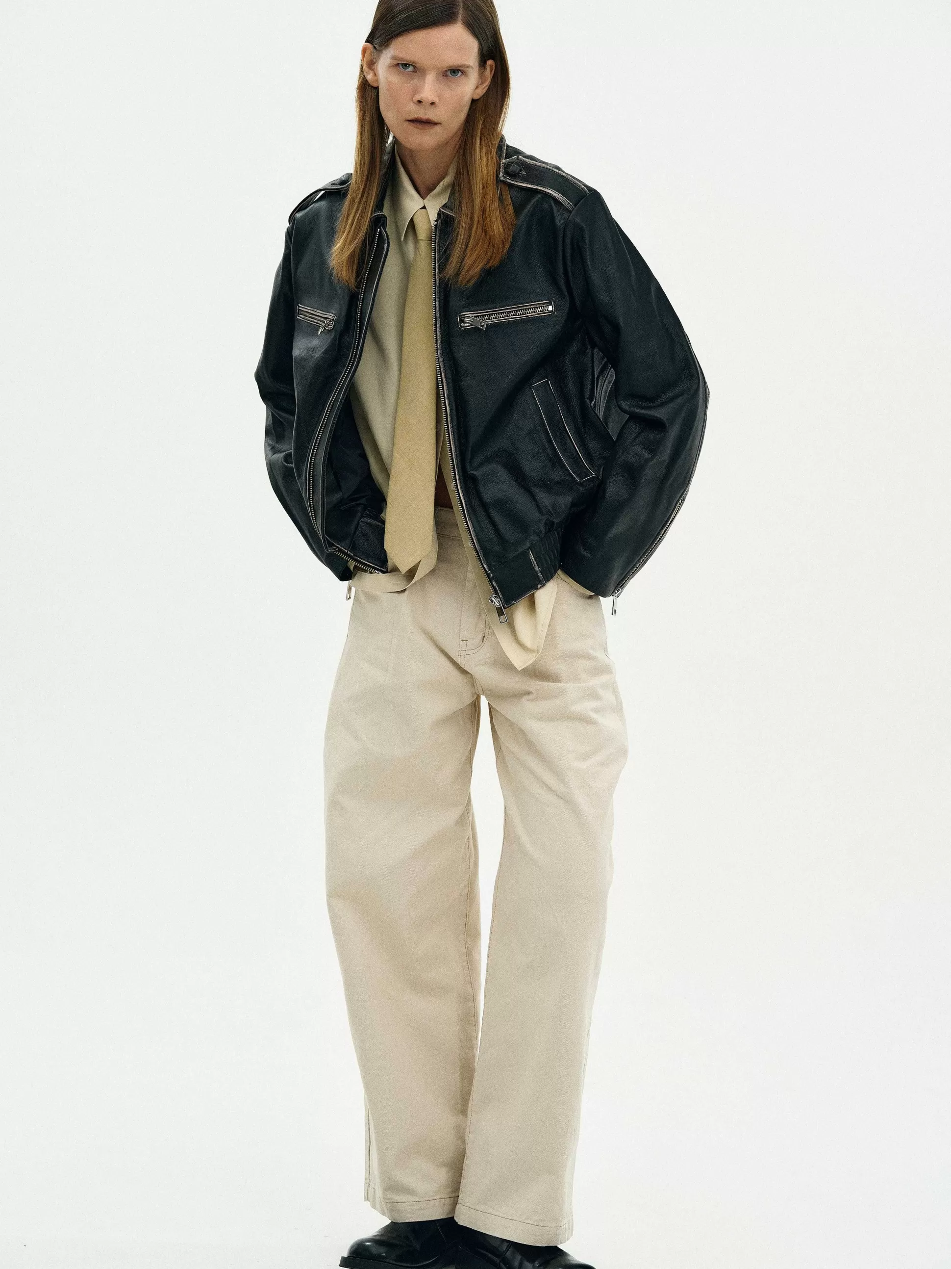 Women Source Unknown Clothing-Faded Leather Jacket,