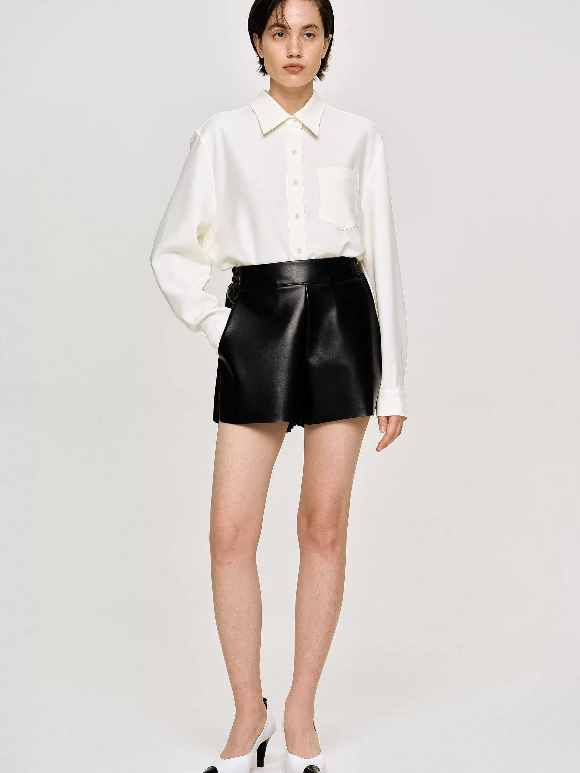 Women Source Unknown Accessories-Faux Leather Shorts, Black