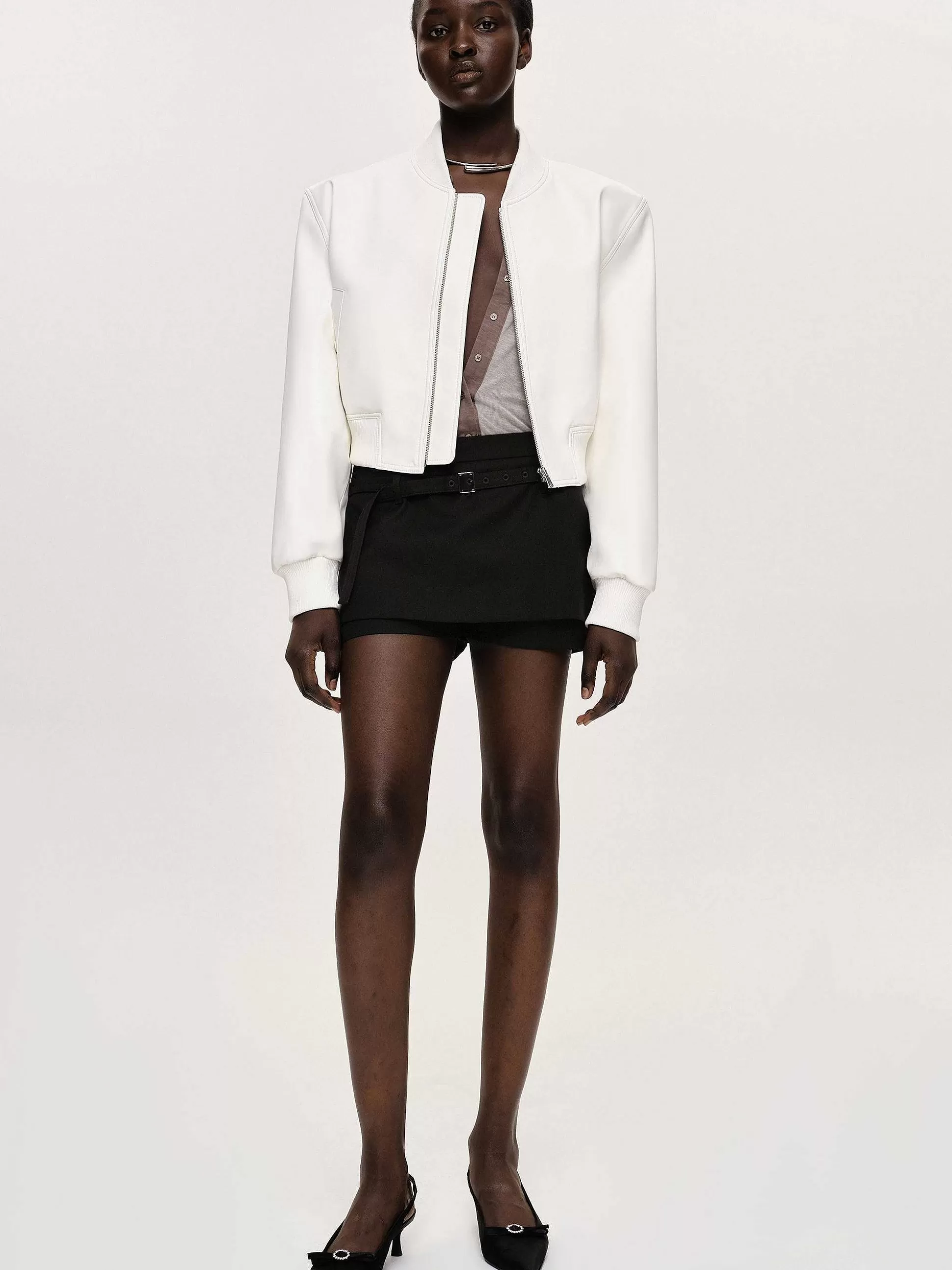 Women Source Unknown Clothing-Faux-Leather Bomber Jacket, White