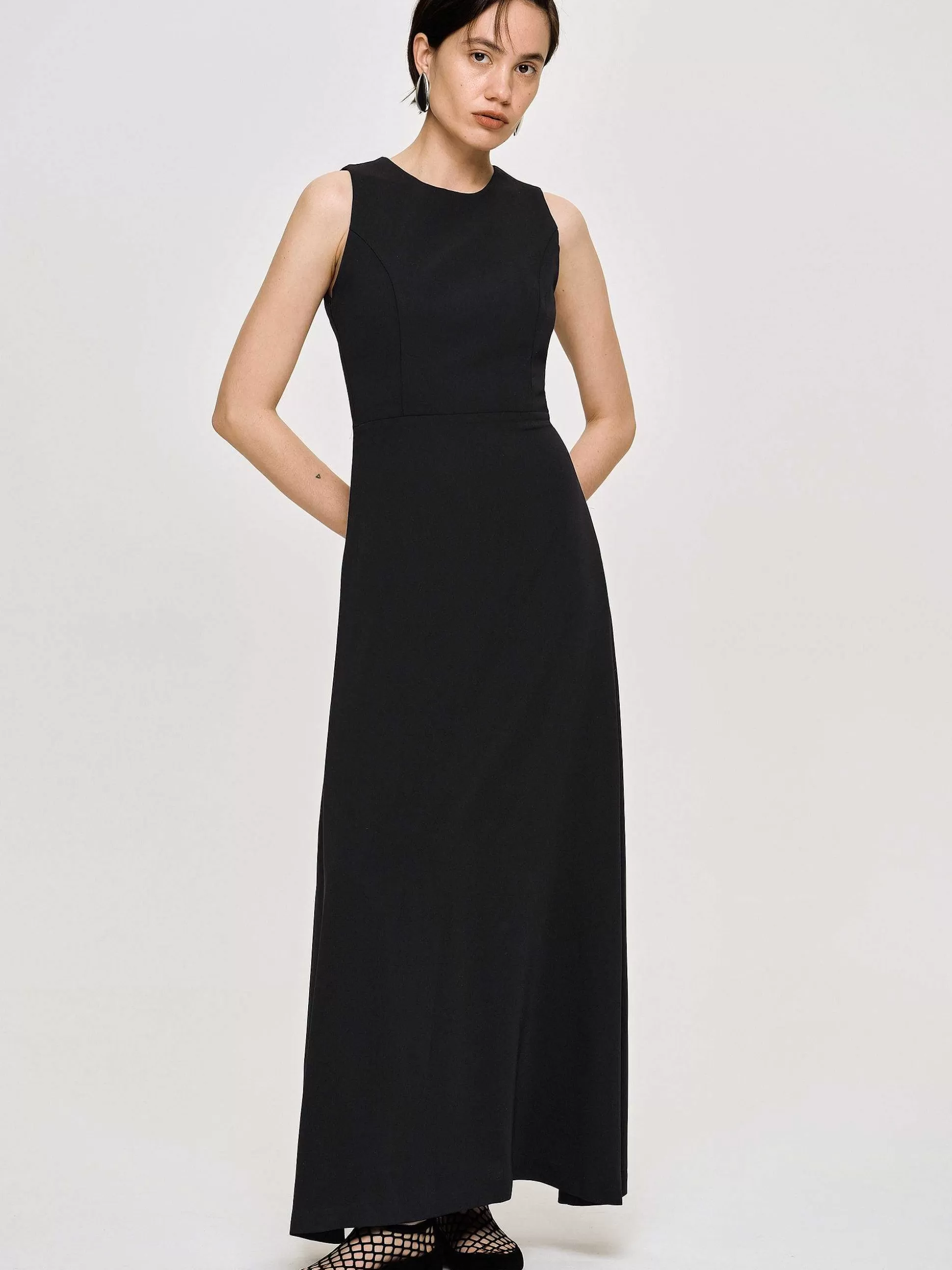 Women Source Unknown Clothing-Fitted Maxi Dress, Black