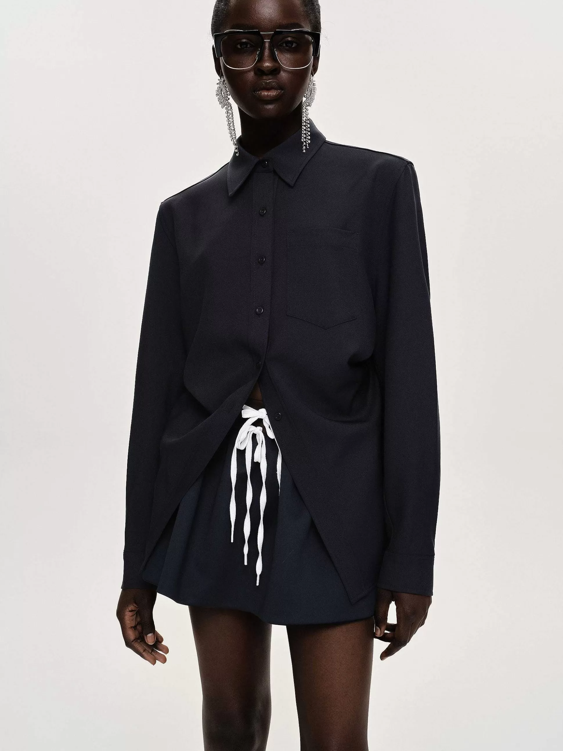 Women Source Unknown Accessories-Fitted Waist Shirt, Navy