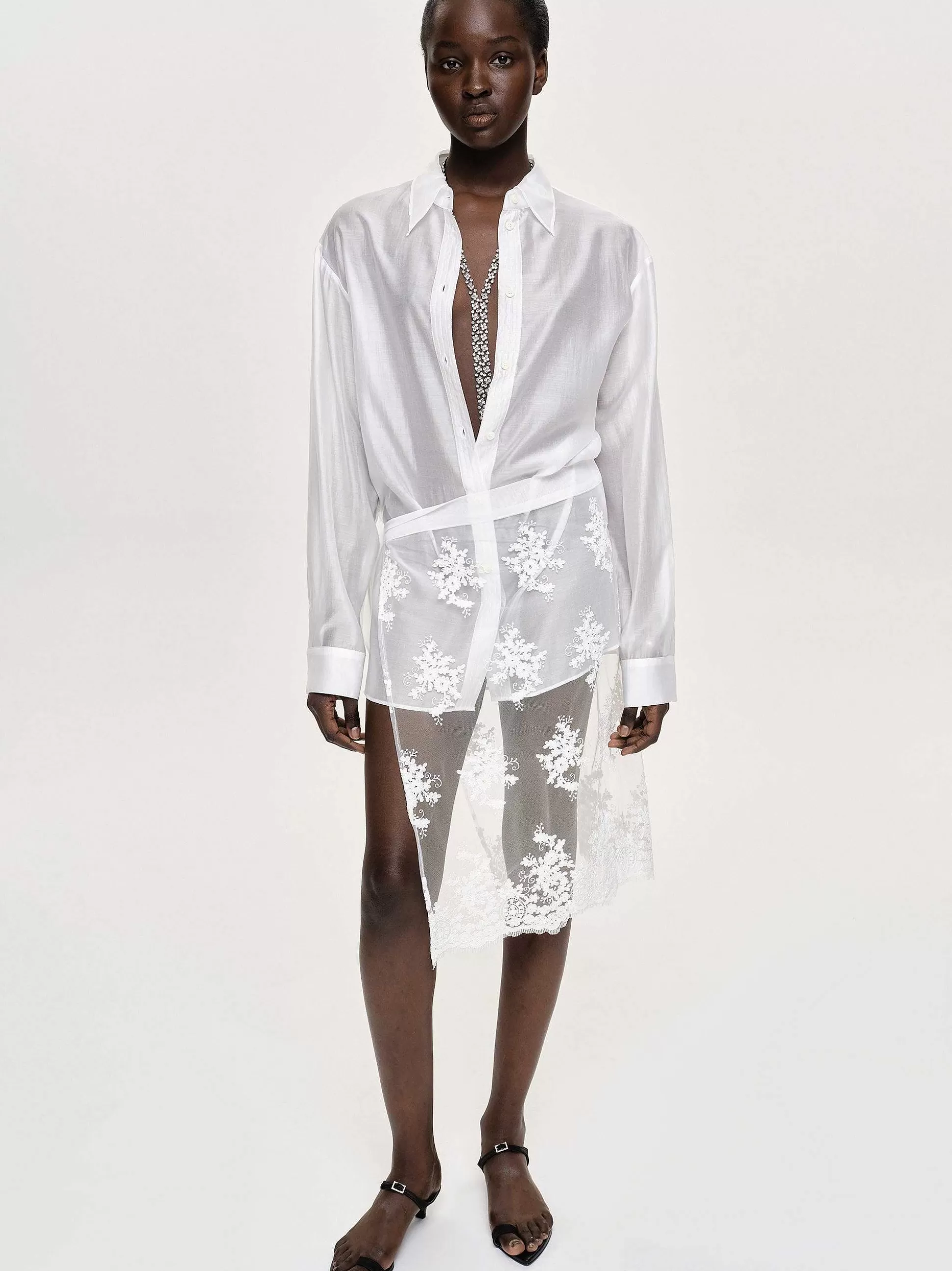Women Source Unknown Clothing-Flora-Applique Wrap Skirt, White