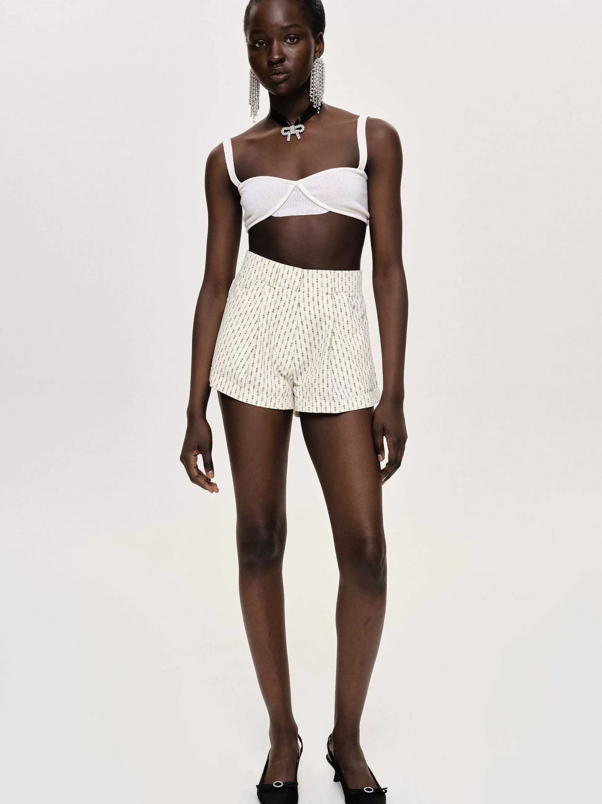 Women Source Unknown Clothing-Floral Micro Shorts, Ivory