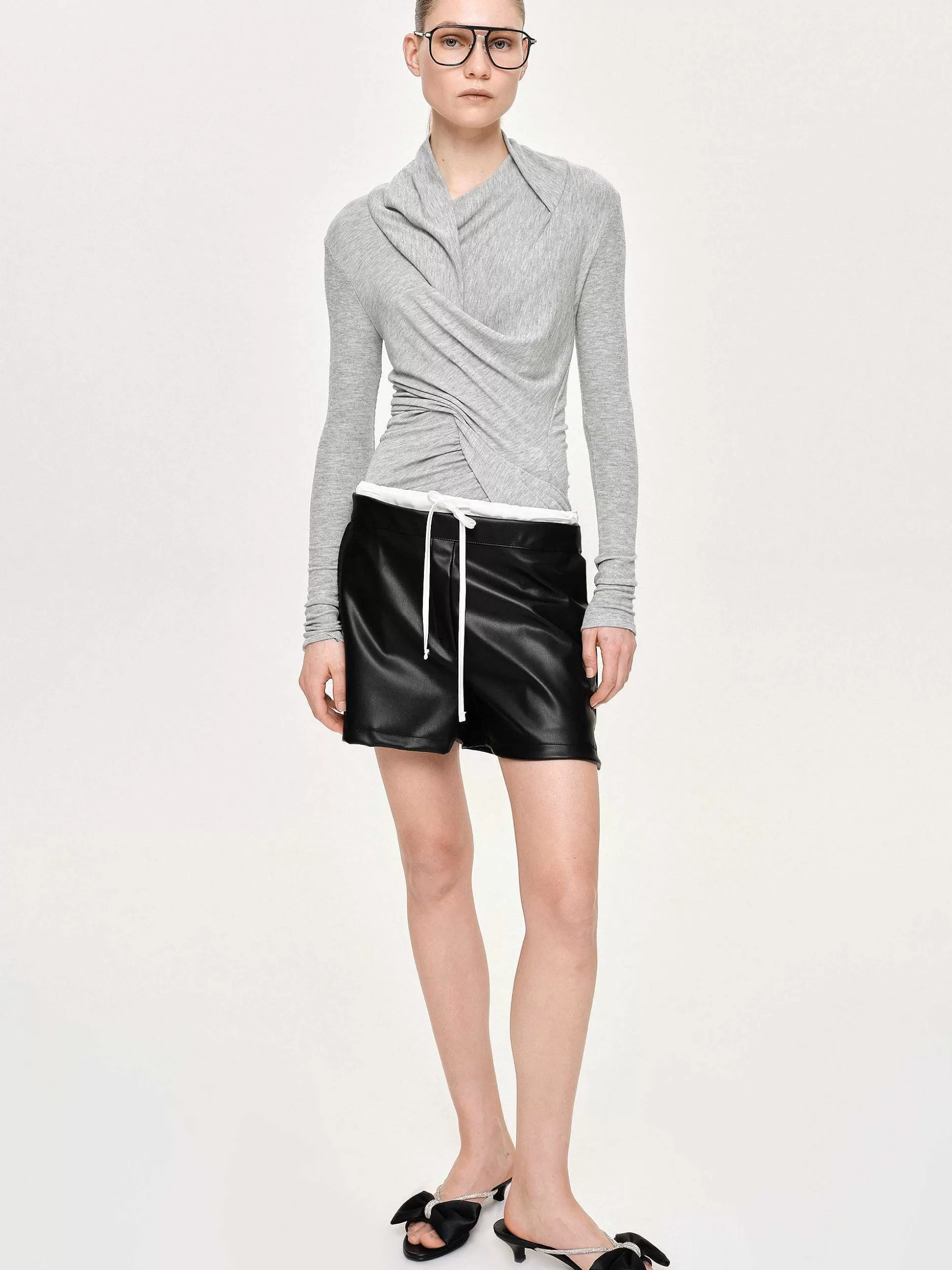 Women Source Unknown Clothing-Folgore Asymmetric Drape Top, Grey