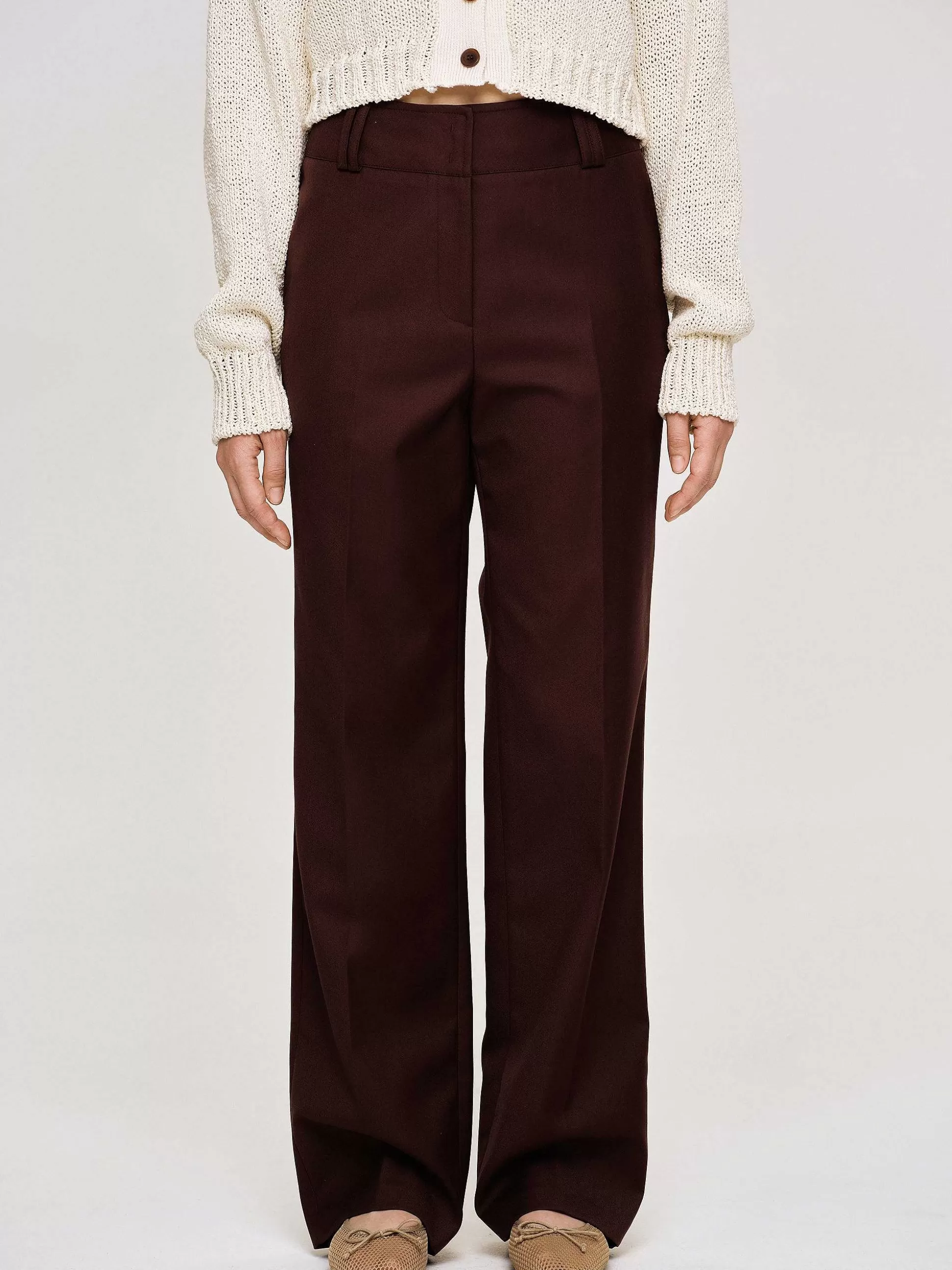 Women Source Unknown Clothing-Gabardine Suit Trousers, Merlot Brown