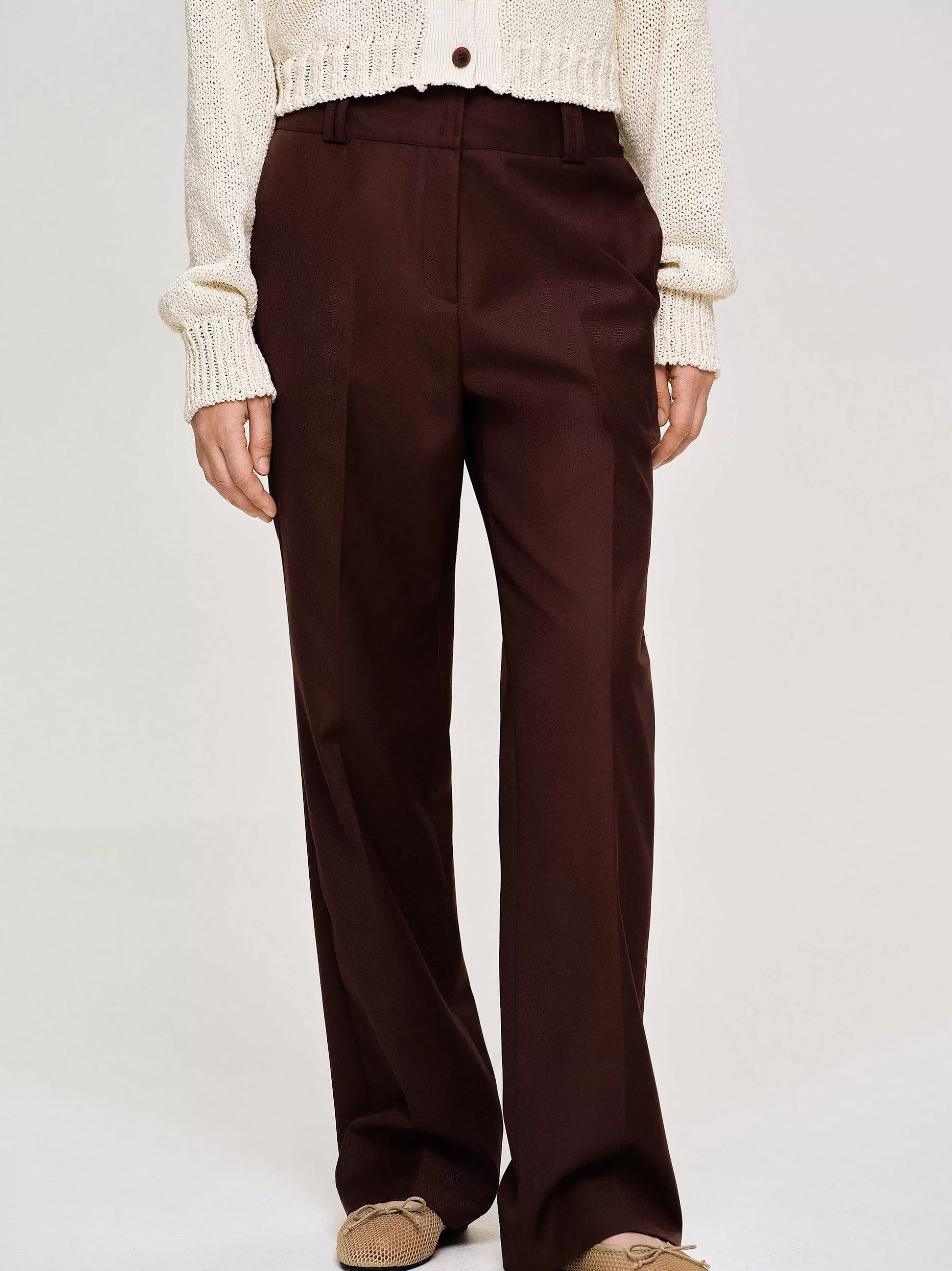 Women Source Unknown Clothing-Gabardine Suit Trousers, Merlot Brown