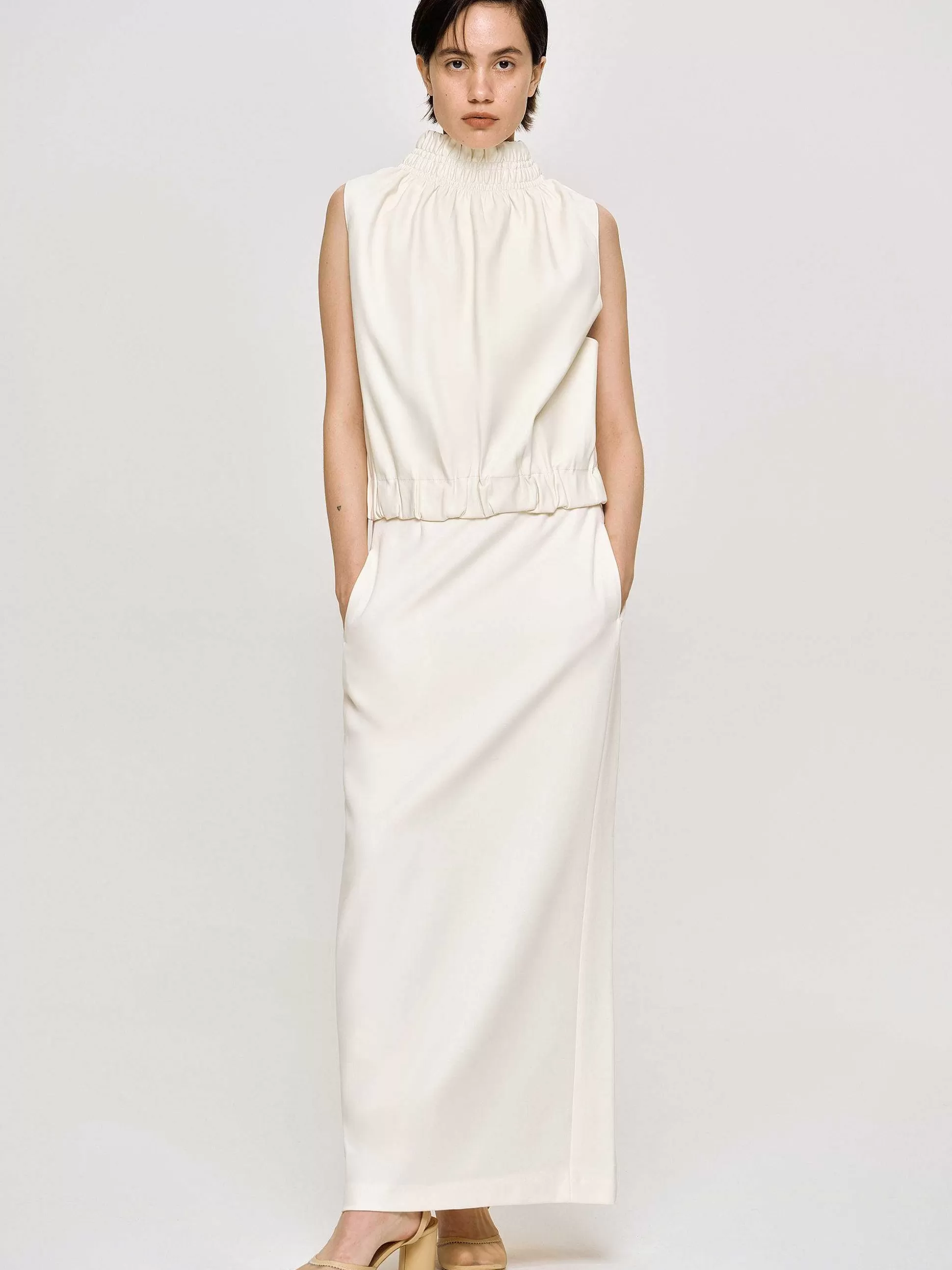 Women Source Unknown Clothing-High Rise Fluid Skirt, Ivory
