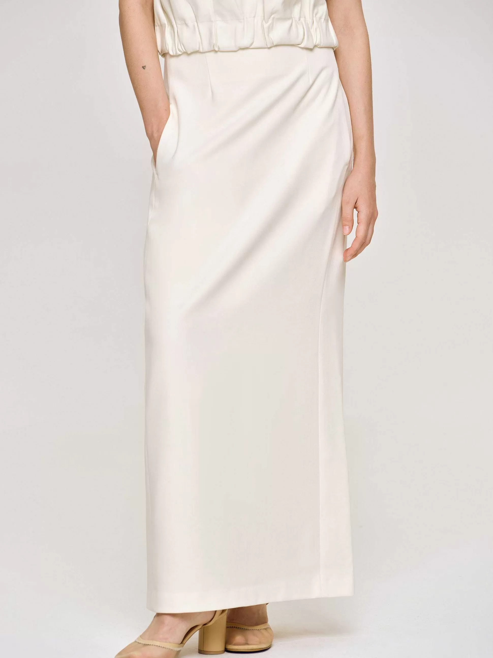 Women Source Unknown Clothing-High Rise Fluid Skirt, Ivory