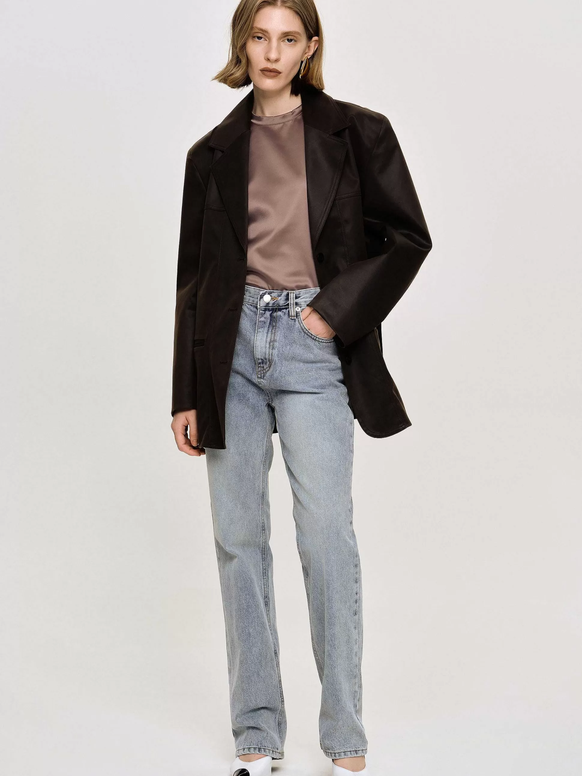 Women Source Unknown Denim-High-Rise Long Jeans, Ash Blue