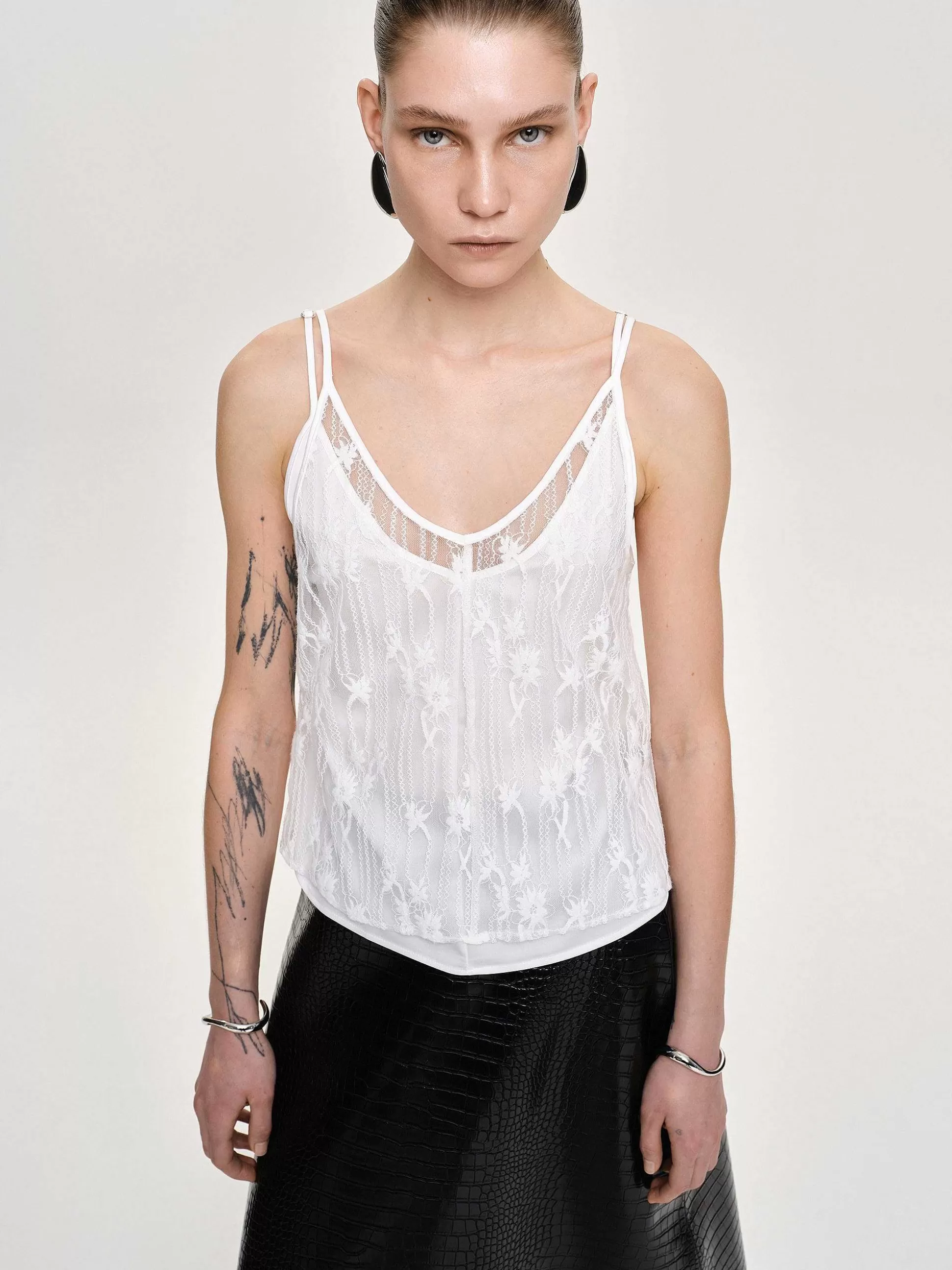 Women Source Unknown Clothing-Intersia Floral Tank Top, White