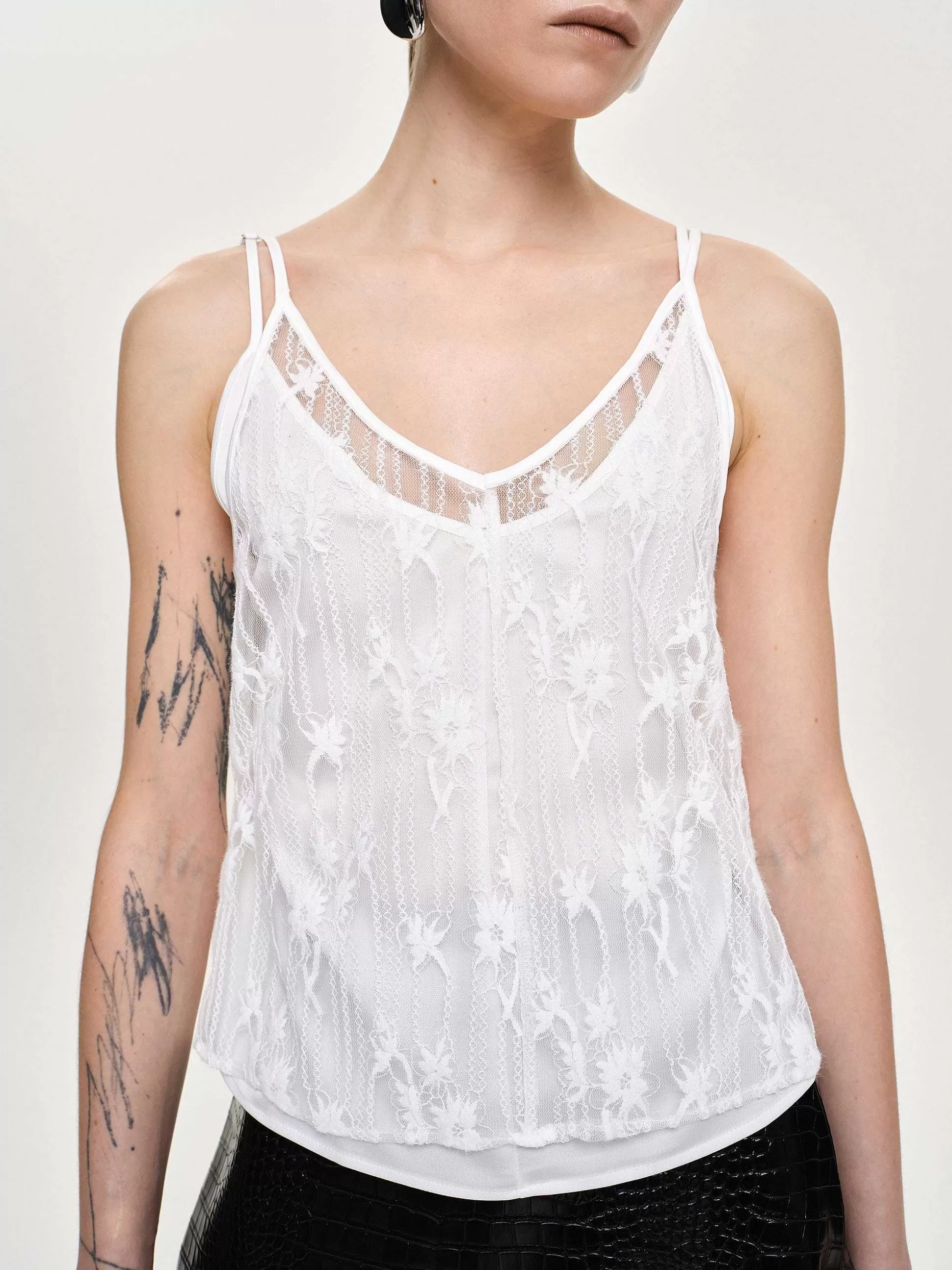 Women Source Unknown Clothing-Intersia Floral Tank Top, White