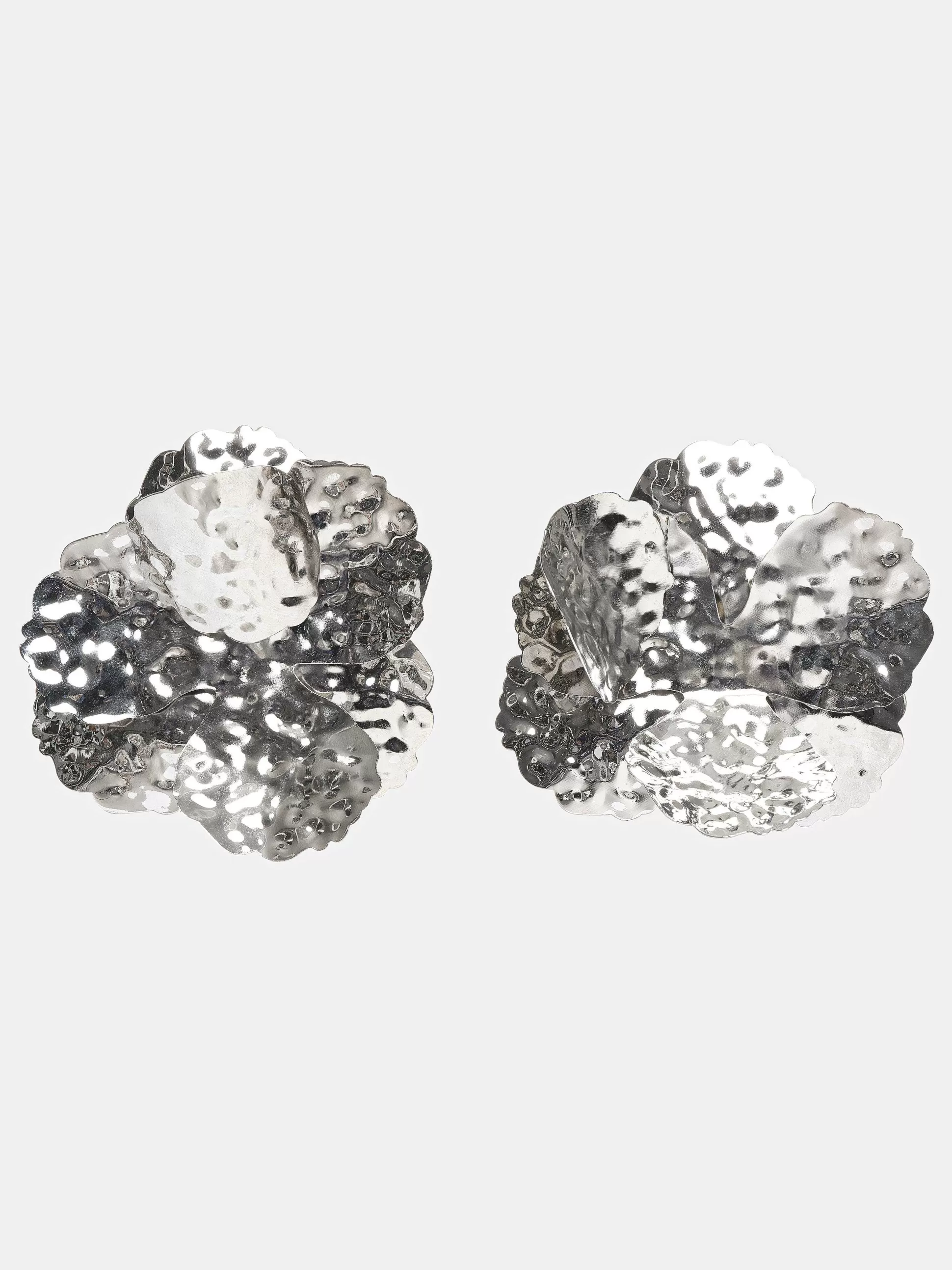 Women Source Unknown Clothing-Irregular Petal Earrings, Silver