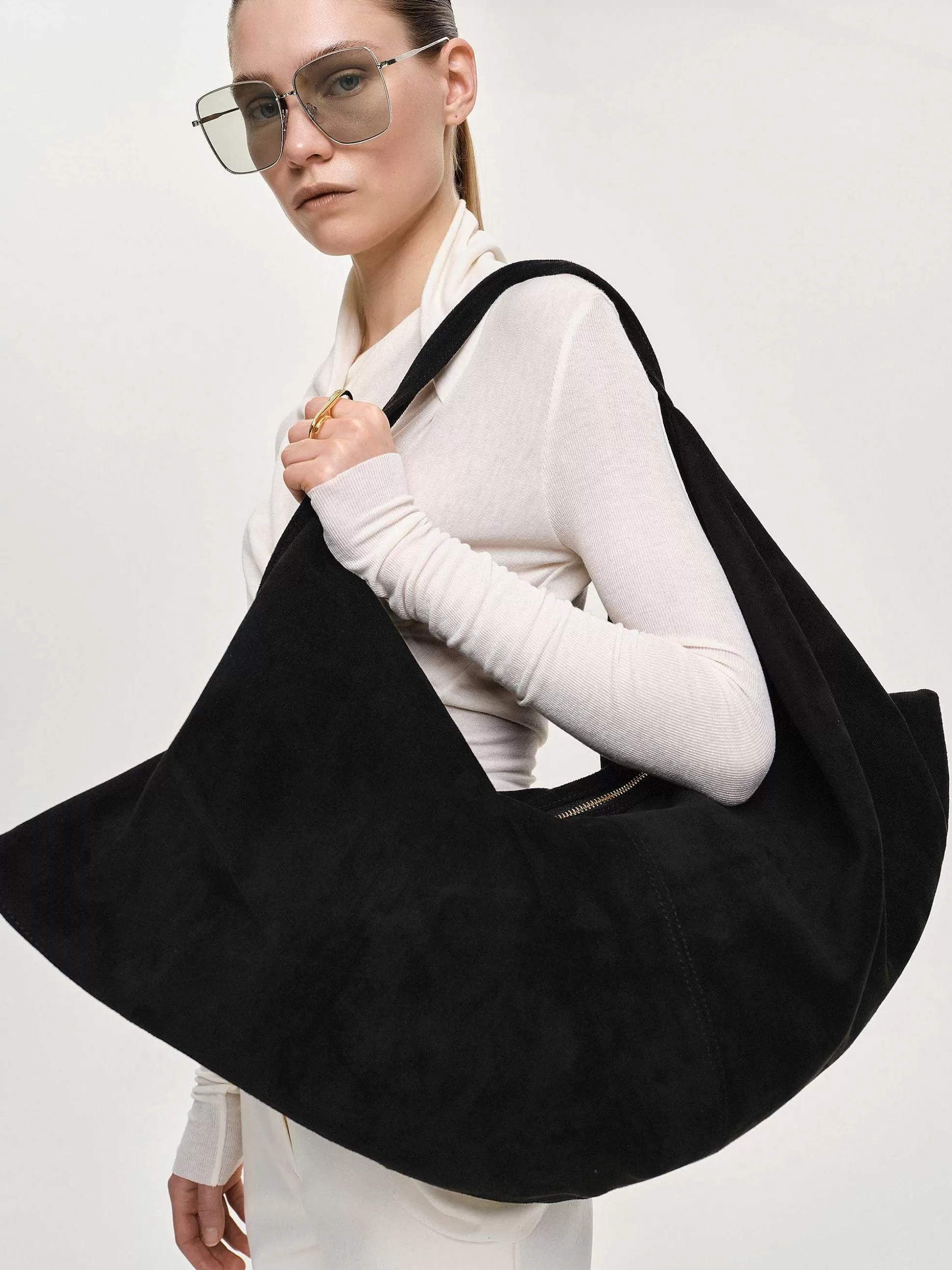 Women Source Unknown Clothing-Large Fortune Cookie Bag, Suede Black