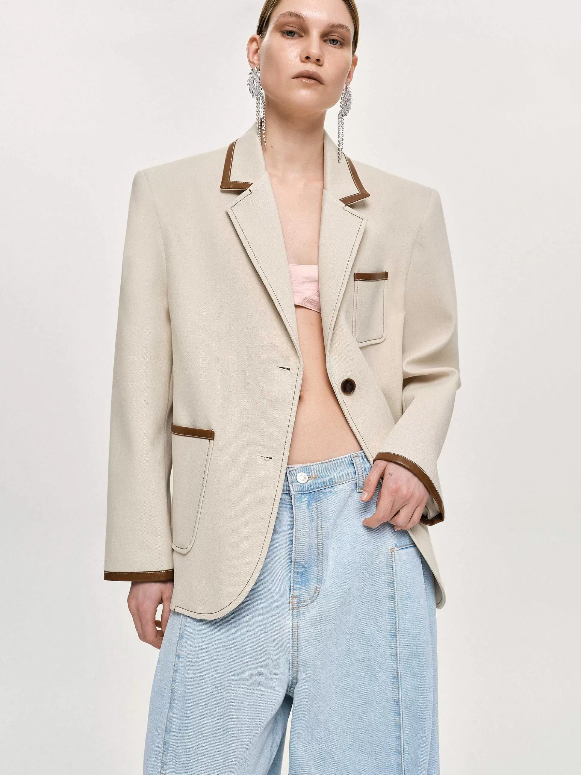 Women Source Unknown Clothing-Leather-Trimmed Blazer, Canvas